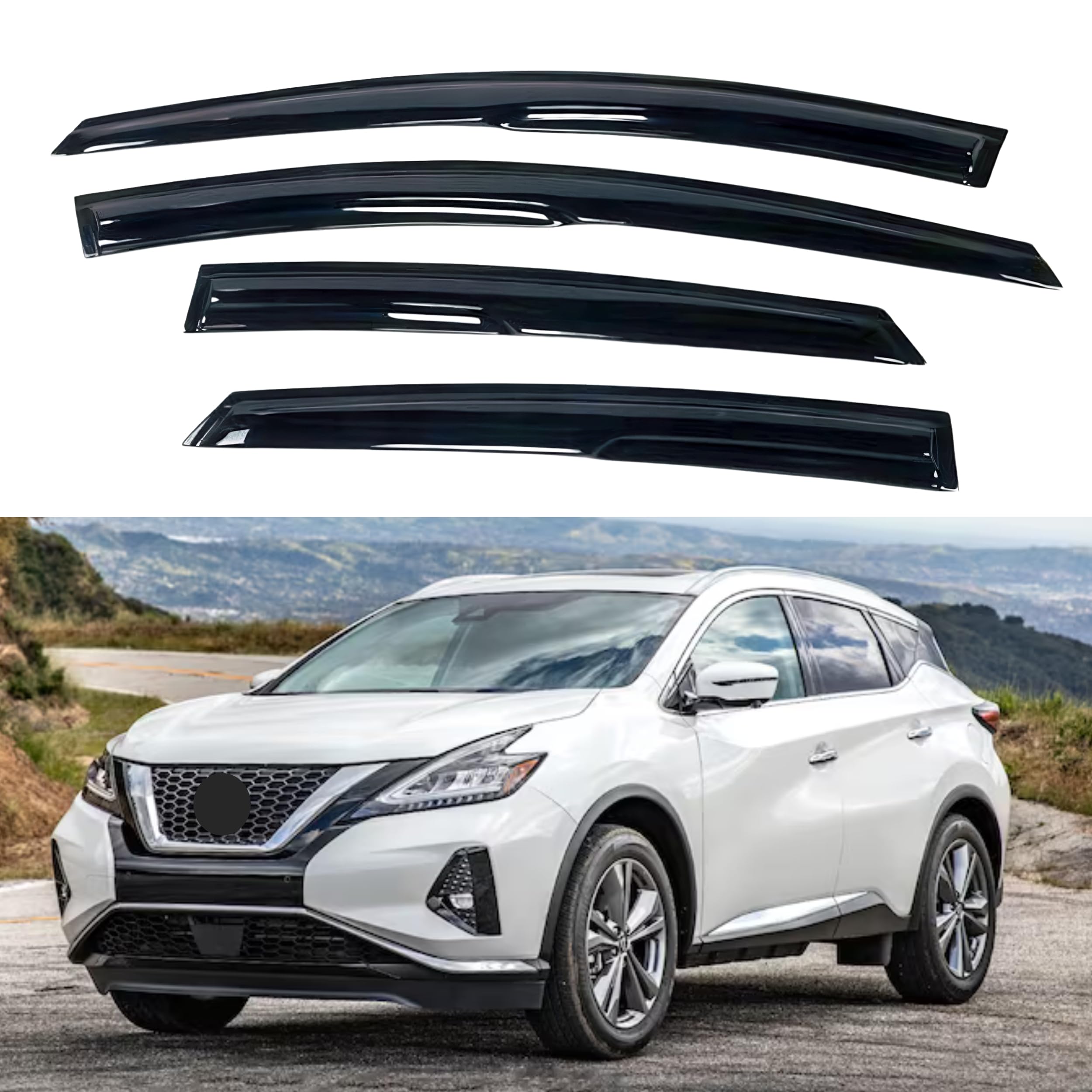 Ig Window Visor For Nissan Murano 2015-2023, Rain Guard Tape-On Extra Durable Sun Wind Side Vent Window Deflector Mugen Style, 2