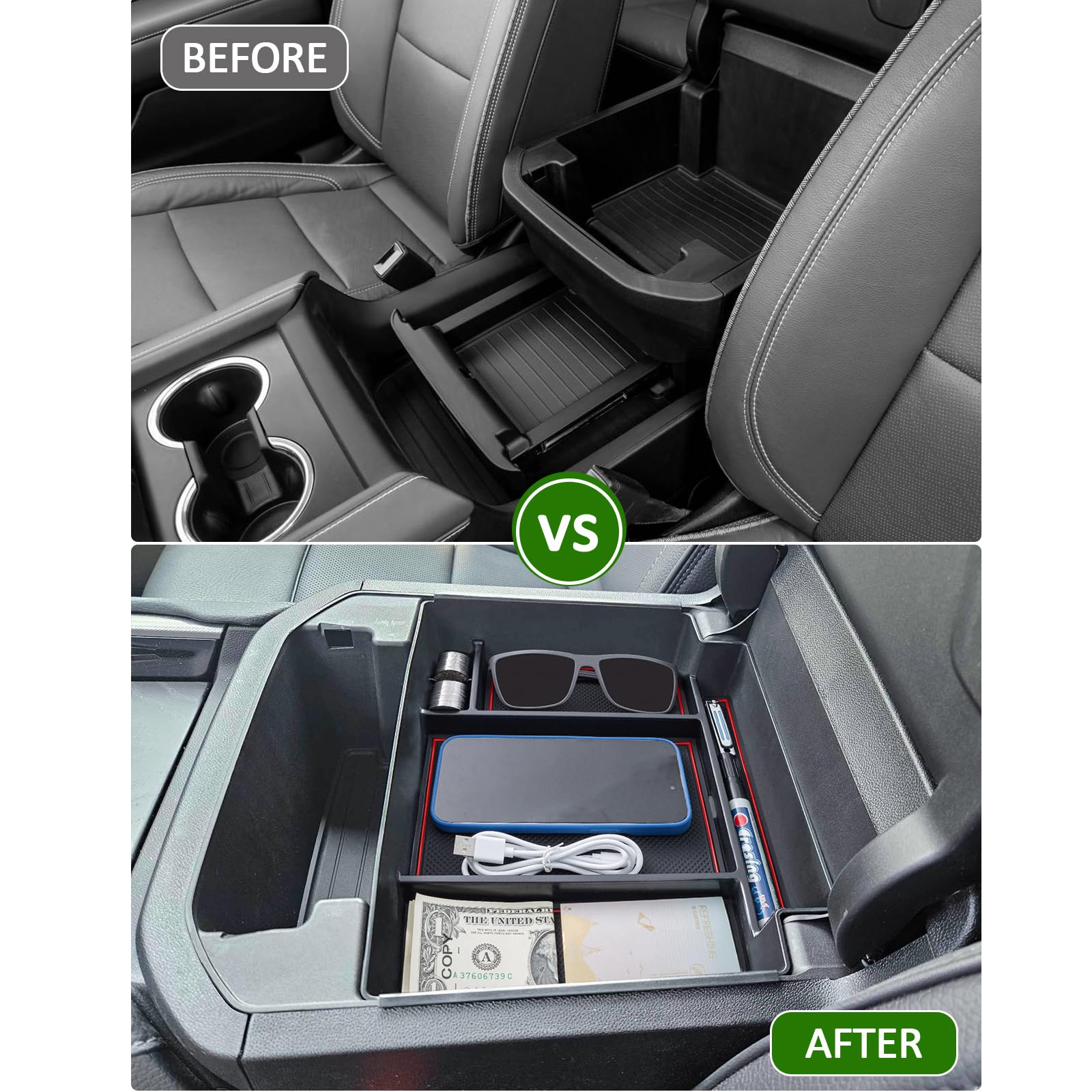 Topinstall Red Power-Sliding Console Tray Compatible With 2021-2025 Chevy Tahoe/Suburban/Gmc Yukon Accessories, Full-Size Armres