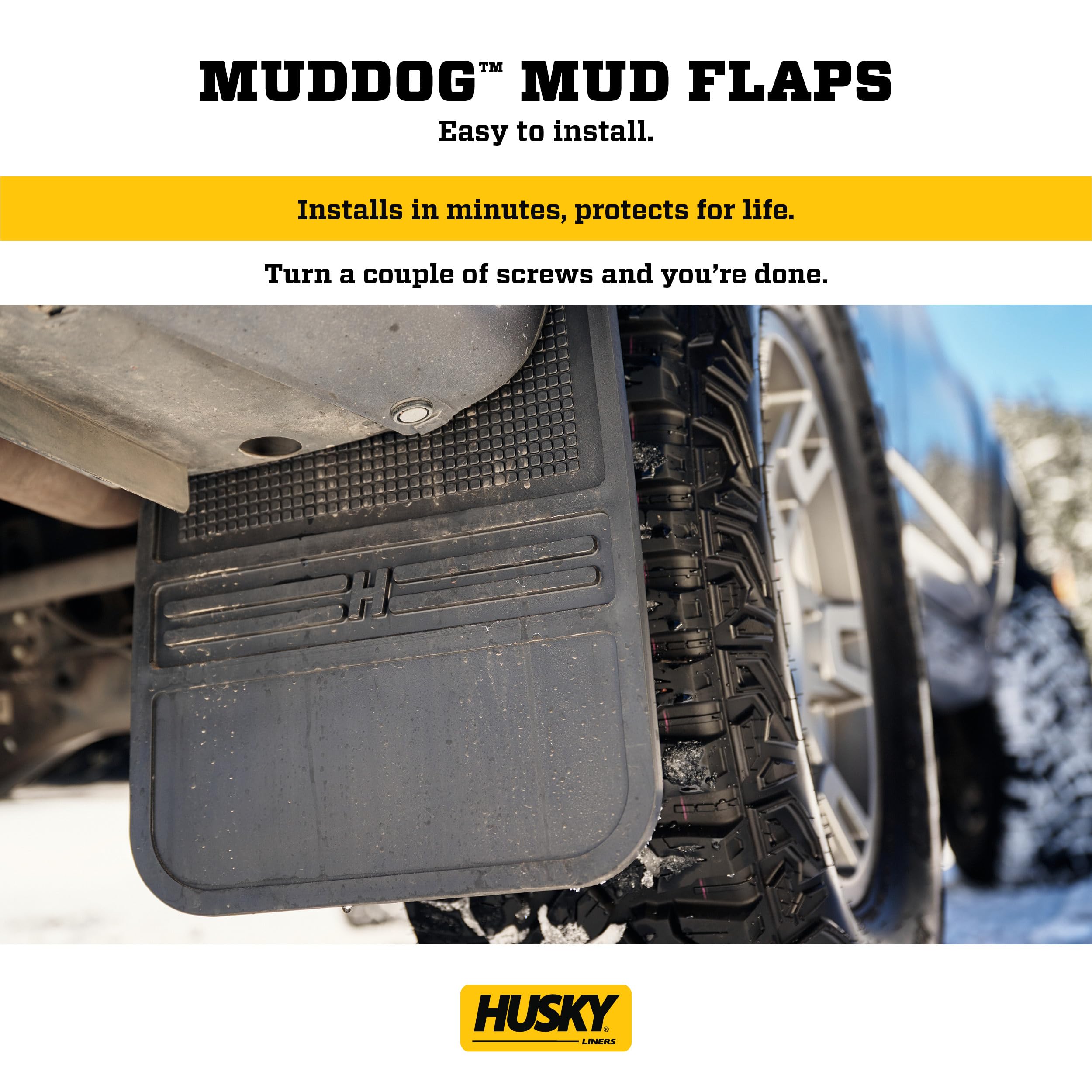 Husky Liners Universal Muddog Mud Flaps | Rubber Front Mud Flaps - 12'' w/o Weight - Black | 55000