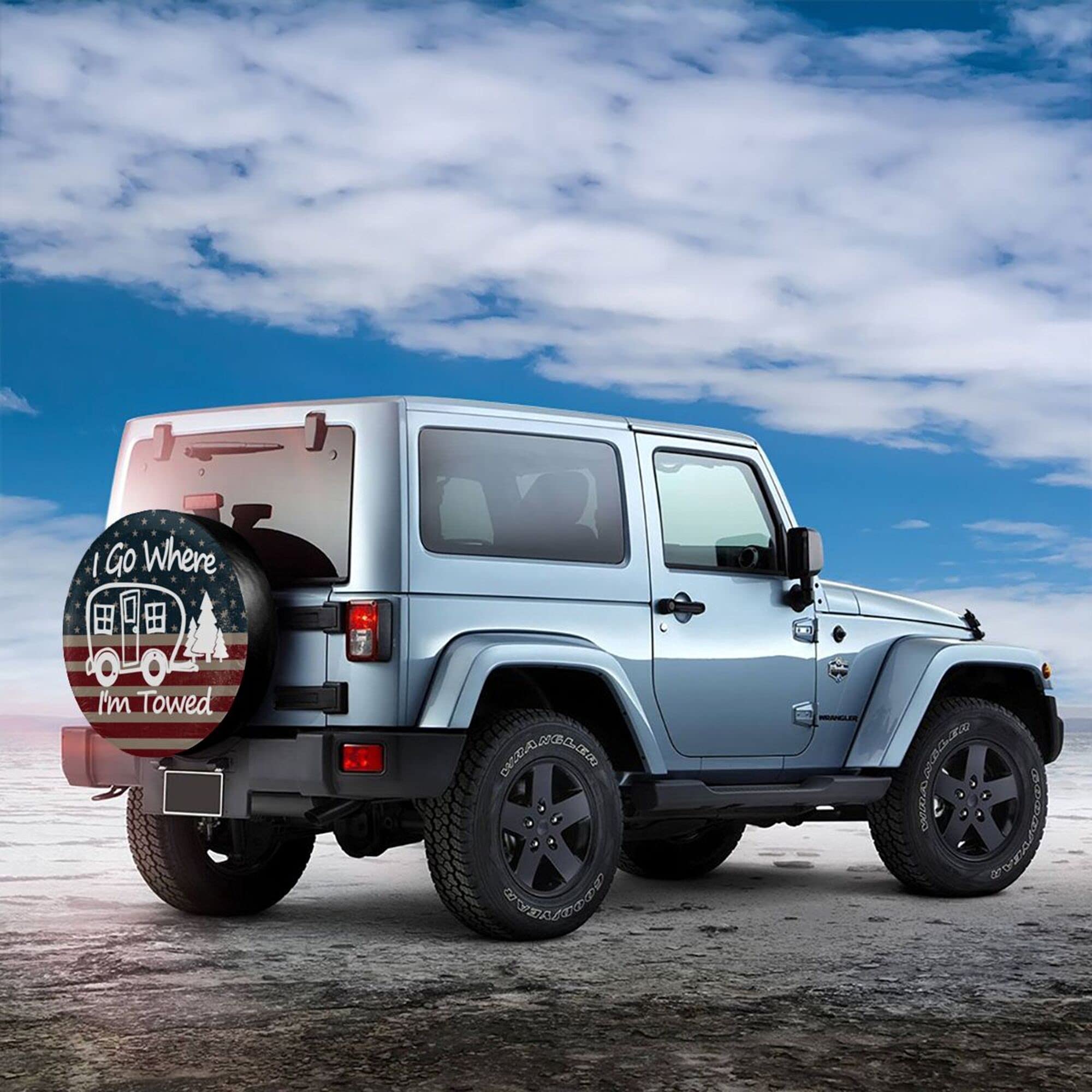 I Go Where I'M Towed American Flag Spare Tire Cover Waterproof Dust-Proof Universal 15 Inch Wheel Camper Spare Tire Cover Fit Fo