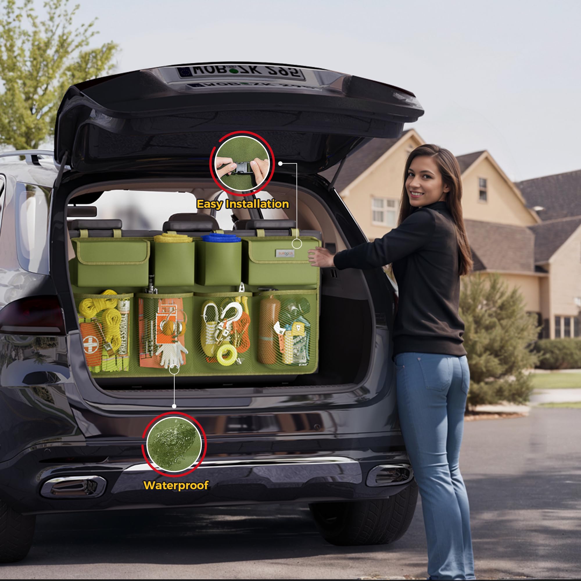 Surdoca Hanging Trunk Organizer For Suv, [Upgraded 7 Times] Car Organizers And Storage, Car Accessories Interior, Space Saving E