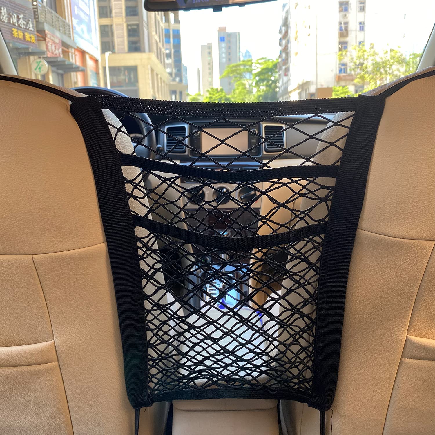 MBVBN 3-Layer Car Mesh Organizer, Seat Back Net Bag, Barrier of Backseat Pet Kids, Cargo Tissue Purse Holder, Driver Storage Netting Pouch, Car Accessories -Like New