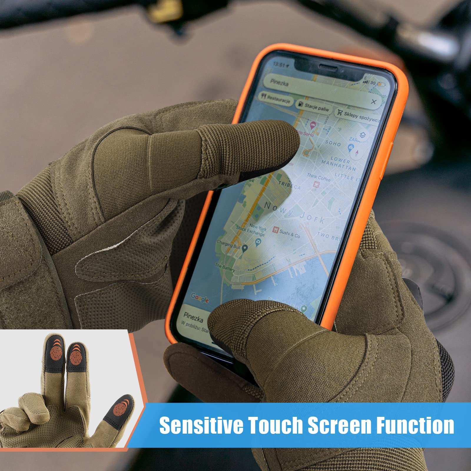 Cierto Motorcycle Gloves For Men And Women, Full Finger Touch Screen Riding Glove With Breathable Hard Knuckle & Adjustable Wris