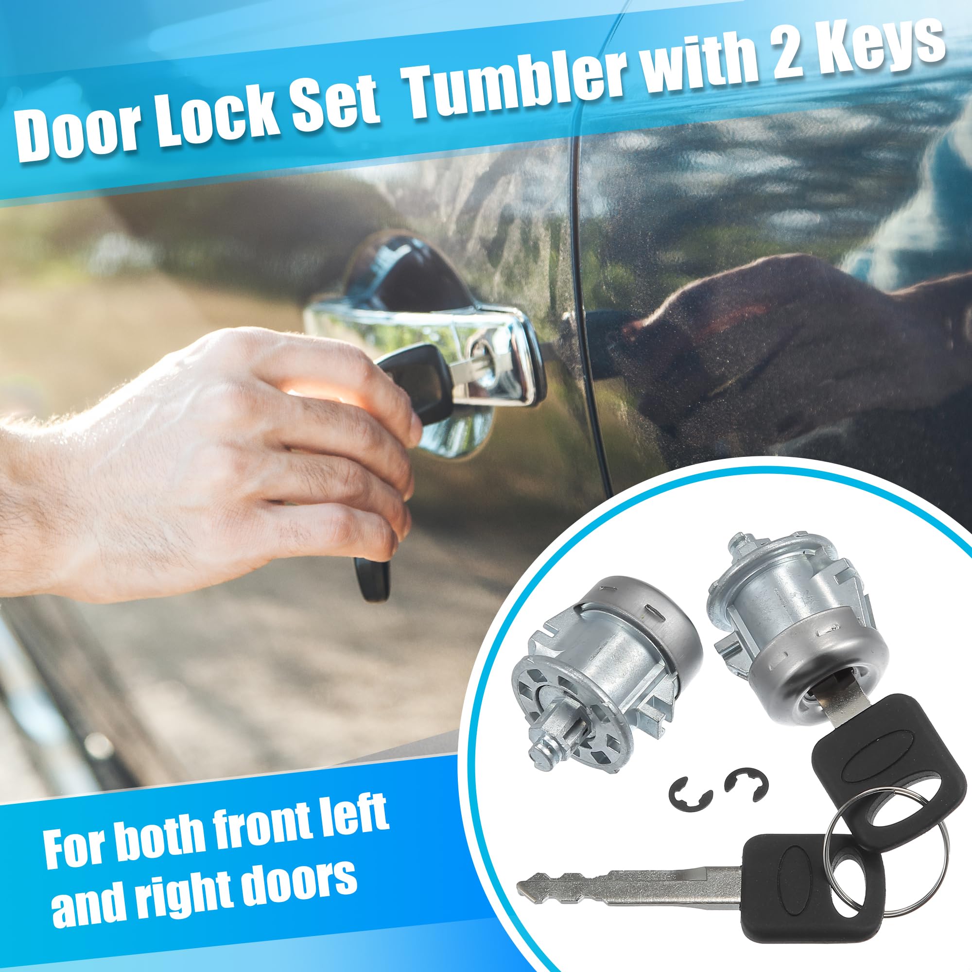 X AUTOHAUX 1 Pair Front Door Lock Cylinder Tumbler w/Key for Ford F150 F250 F350 F450 Explorer Expedition for Ranger E150 E250 E