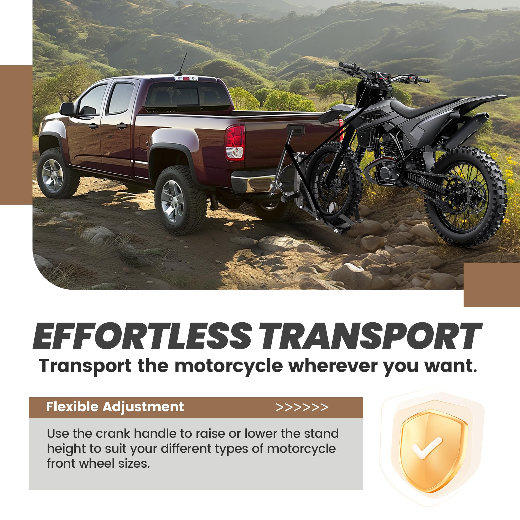 KUAFU 800LBS Motorcycle Trailer Hitch Carrier - Alloy Steel, 2" Tow Receiver, Black, Model GO-2498