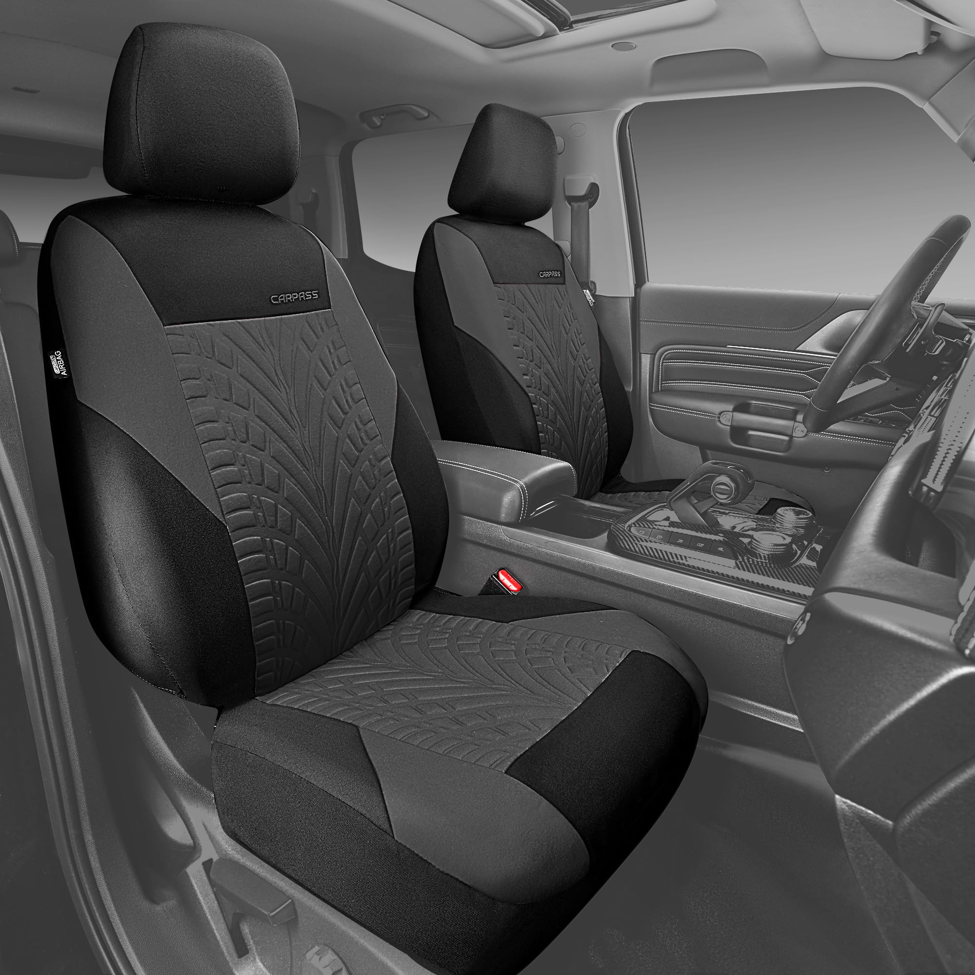 Car Pass Emboss Tyre Front Seat Covers, Universal Fit Elastic Breath Premium Cloth Seat Covers Front Seats Only For Truck Suv Se