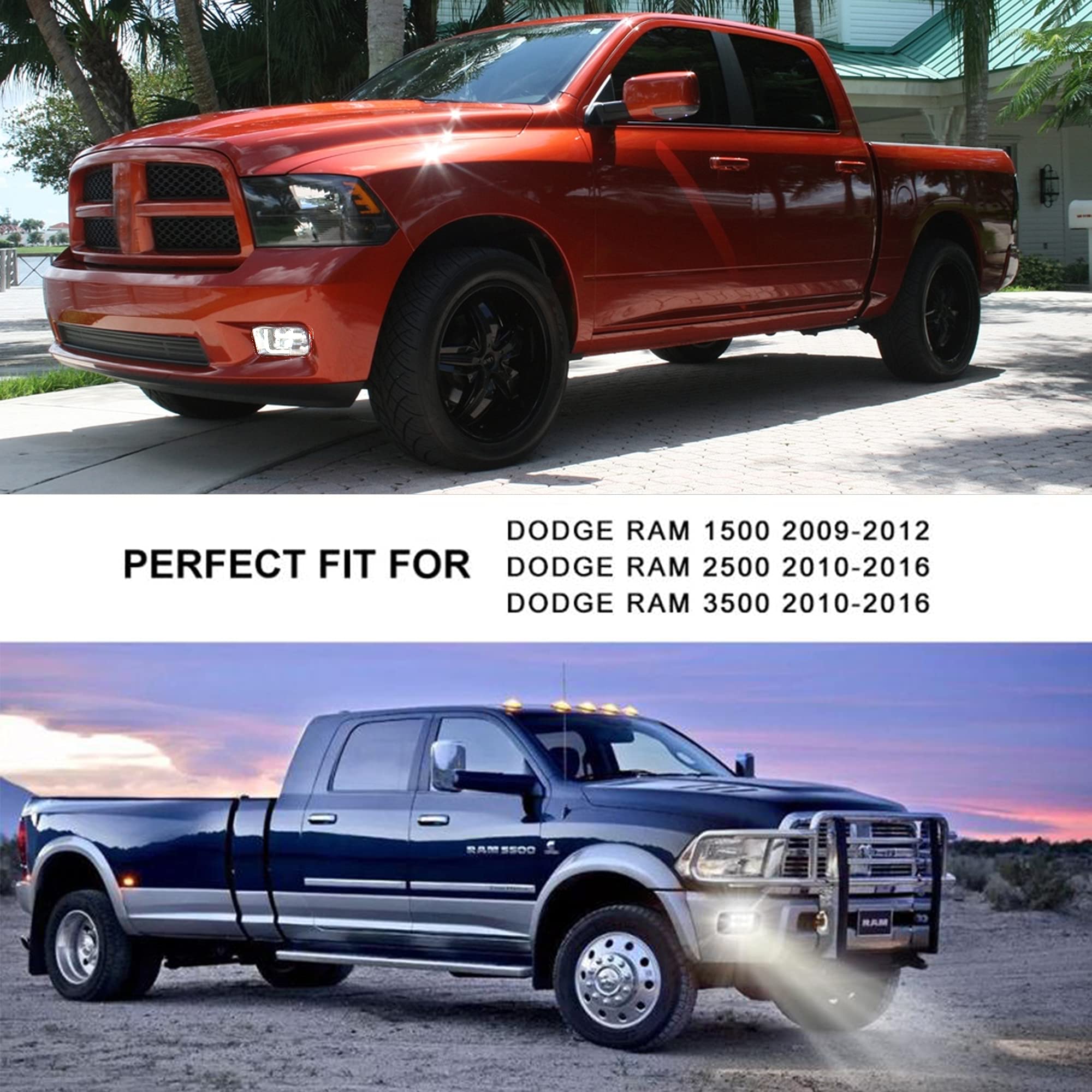 DRFG LED Fog Light with Daytime Running Light for 2009-2012 Dodge Ram 1500, 2010-2017 2500/3500, White