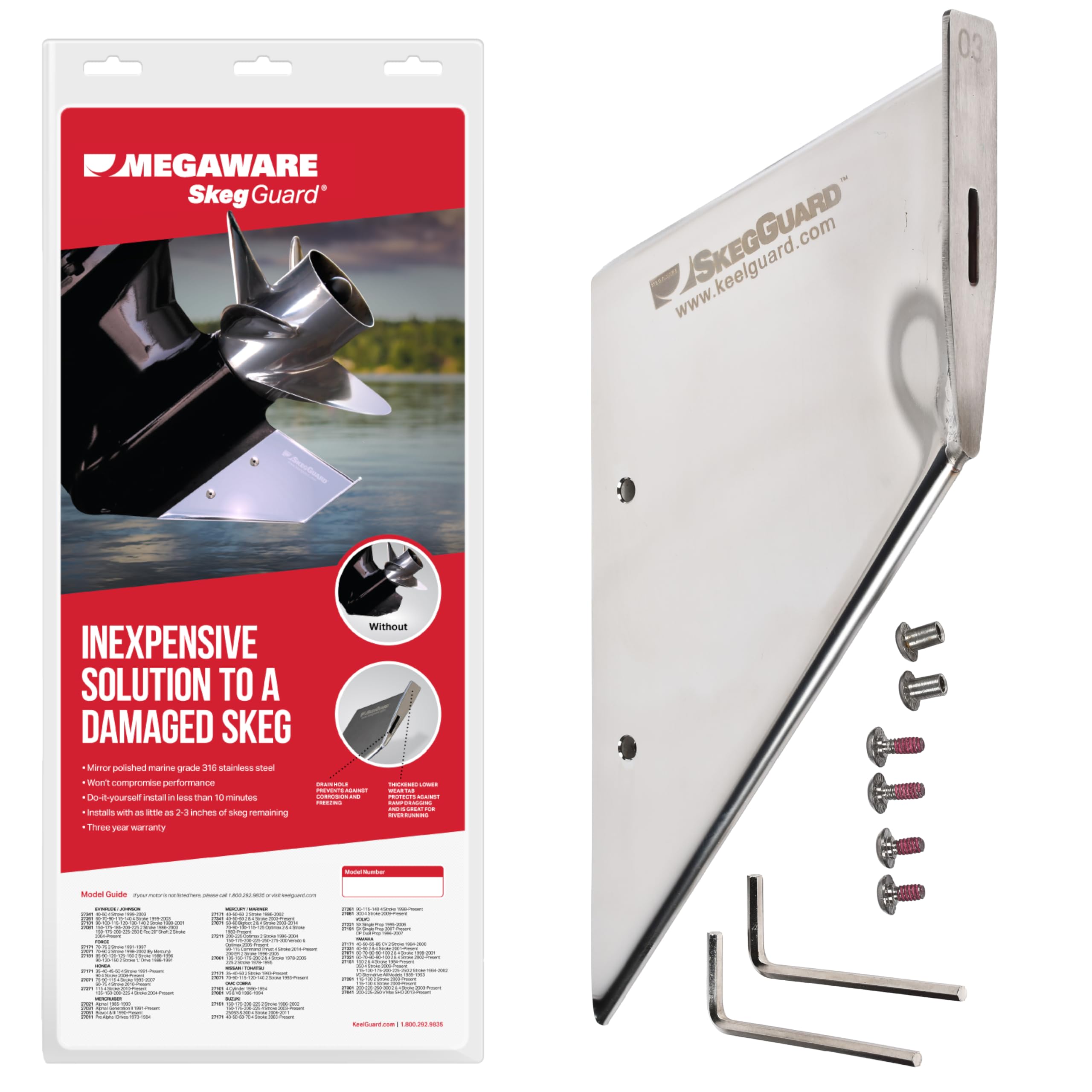 MEGAWARE KEELGUARD SkegGuard 27261 Skeg Protector with Drain Hole - Protects Against Ramp Dragging - Fits Suzuki 50AV-60AV 2014-