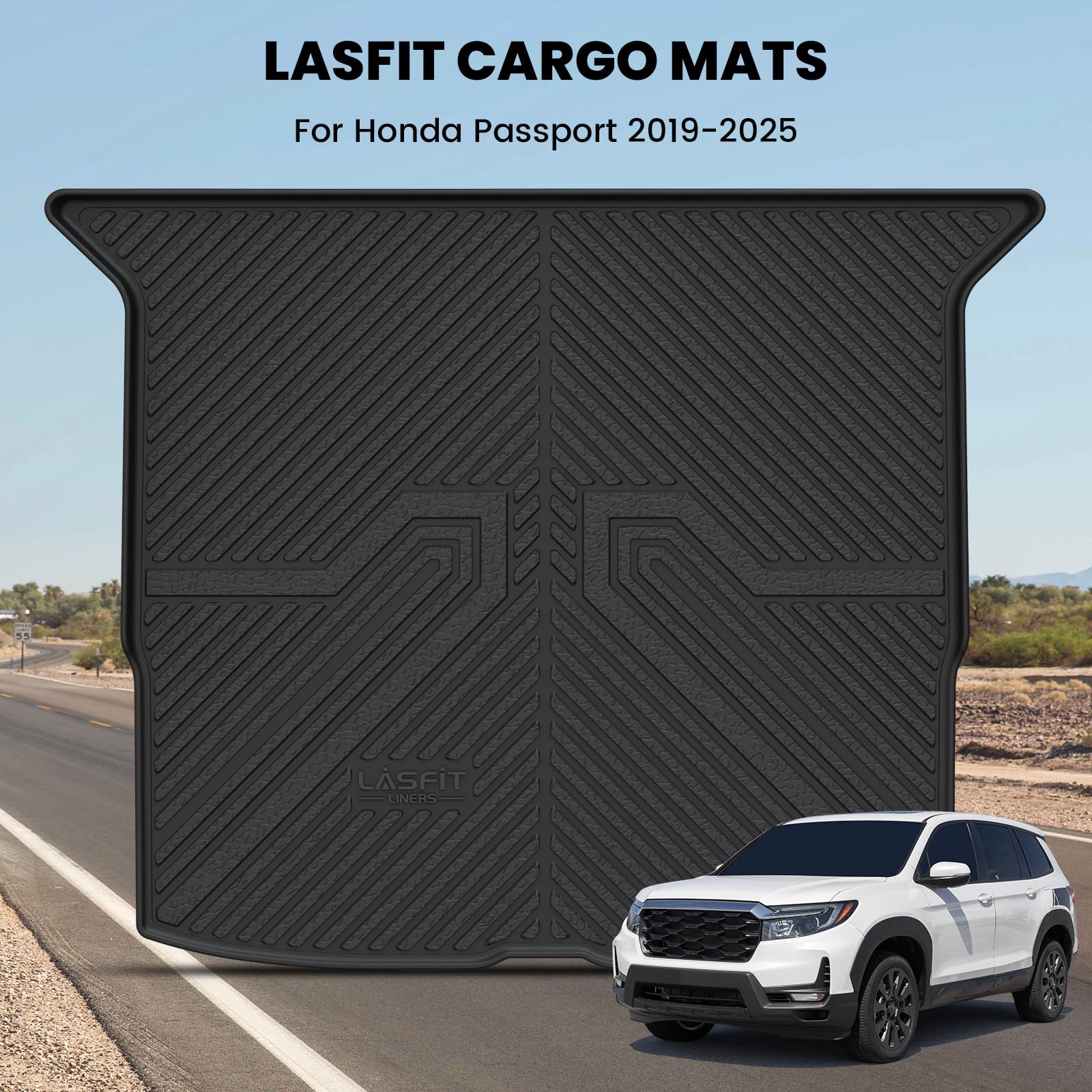 LASFIT Trunk Mat for Honda Passport 2019 2020 2021 2022 2023 2024 2025, All Weather Custom Fit TPE Cargo Mat Trunk Tray Cargo Tr