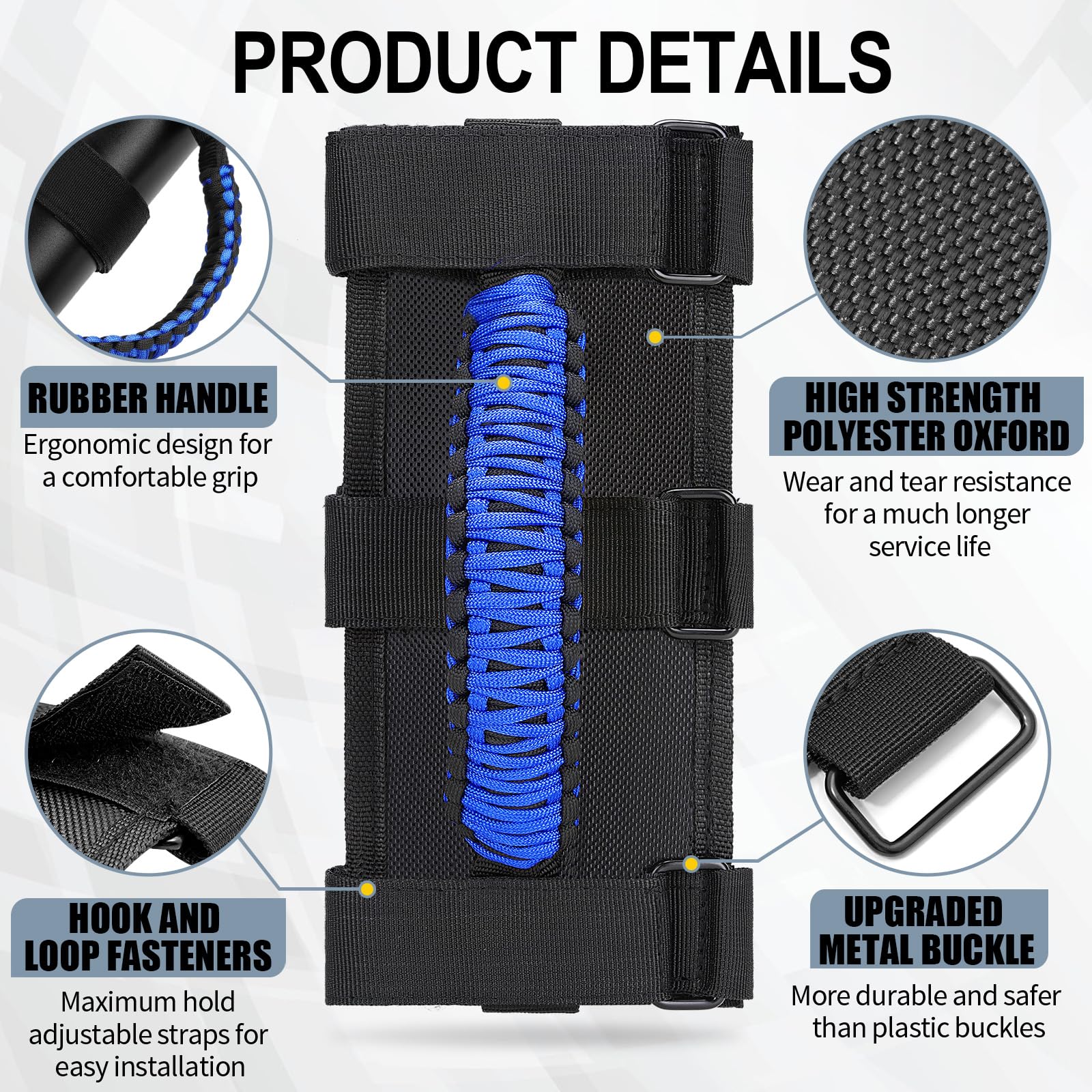 Moveland Grab Handles For Jeep Wrangler - Upgrade Metal Buckle Paracord Grip Handle - Roll Bar Grab Handles For Jeep Wrangler Jl