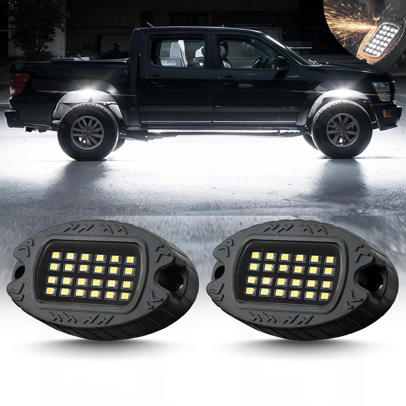 LD DARKEAGLE 2 Pods Aluminum White LED Rock Lights Replacement Damaged Pod for White LED Rock Lights 12v Underglow Light Waterpr