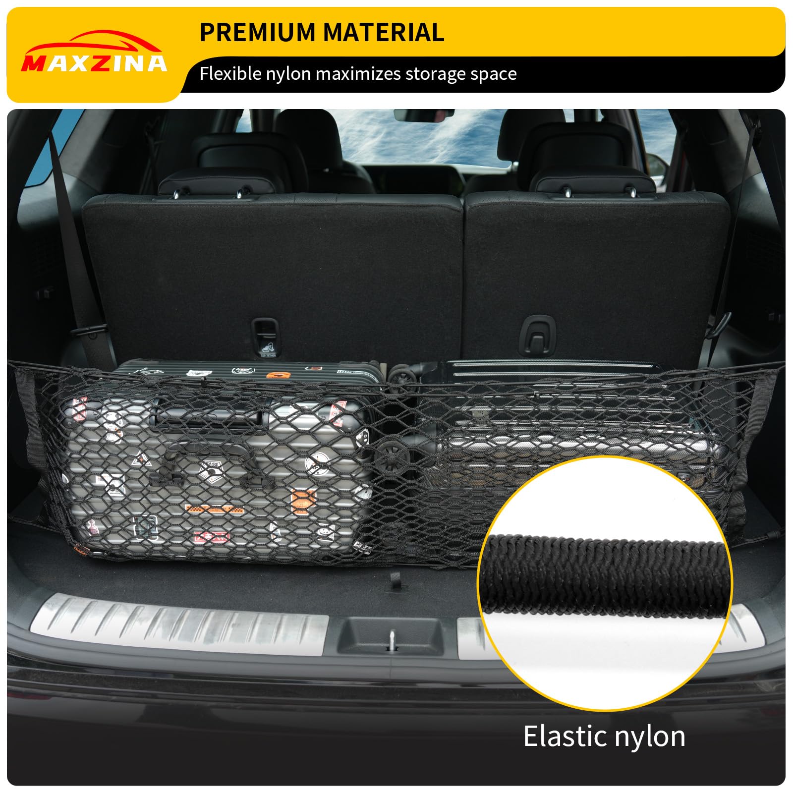 Maxzina Cargo Net for 2024-2026 Hyundai Santa Fe, 3.12'×1.02', Nylon, Black, Double Layer Envelope Style Trunk Organizer
