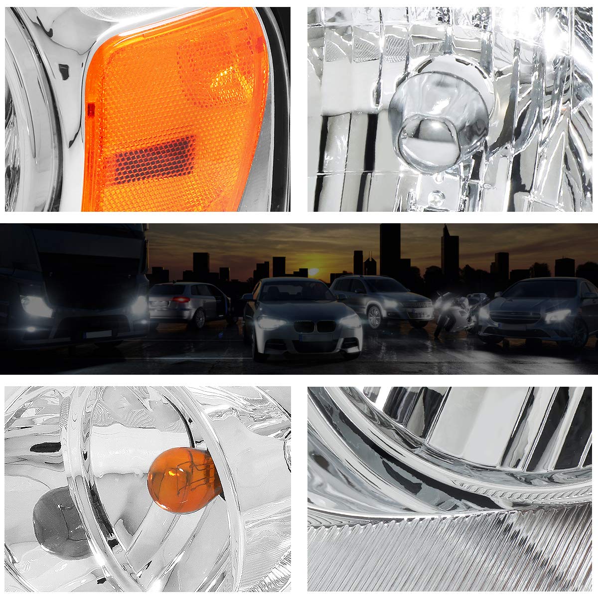 2Pcs Replacement Headlights Assembly Compatible With Ford F150 04-08/Lincoln Mark Lt 06-08,Chrome Housing/Amber Corner