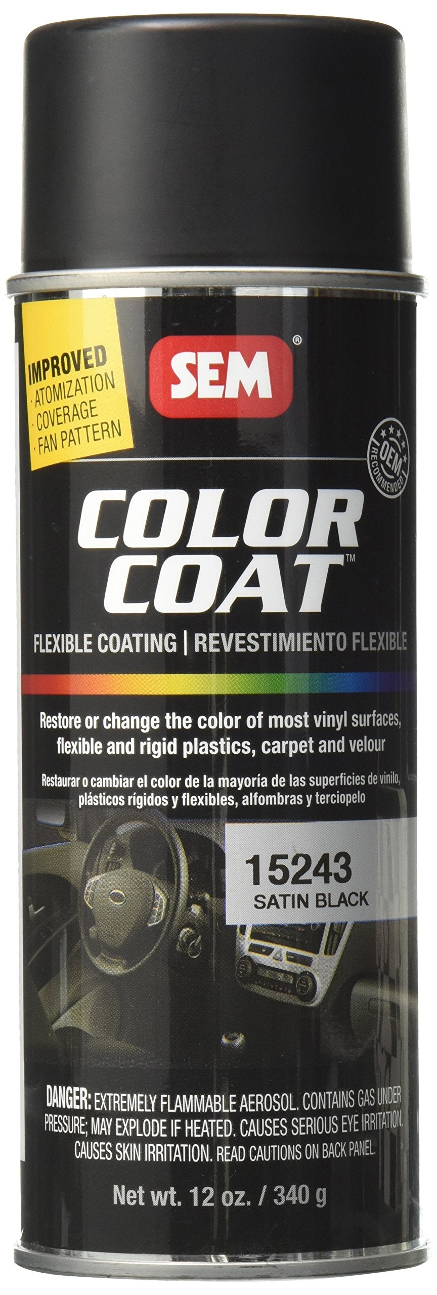 Sem Paints Sem15243 Satin Black Color Coat Aerosol 12 Ounce (Pack Of 1)
