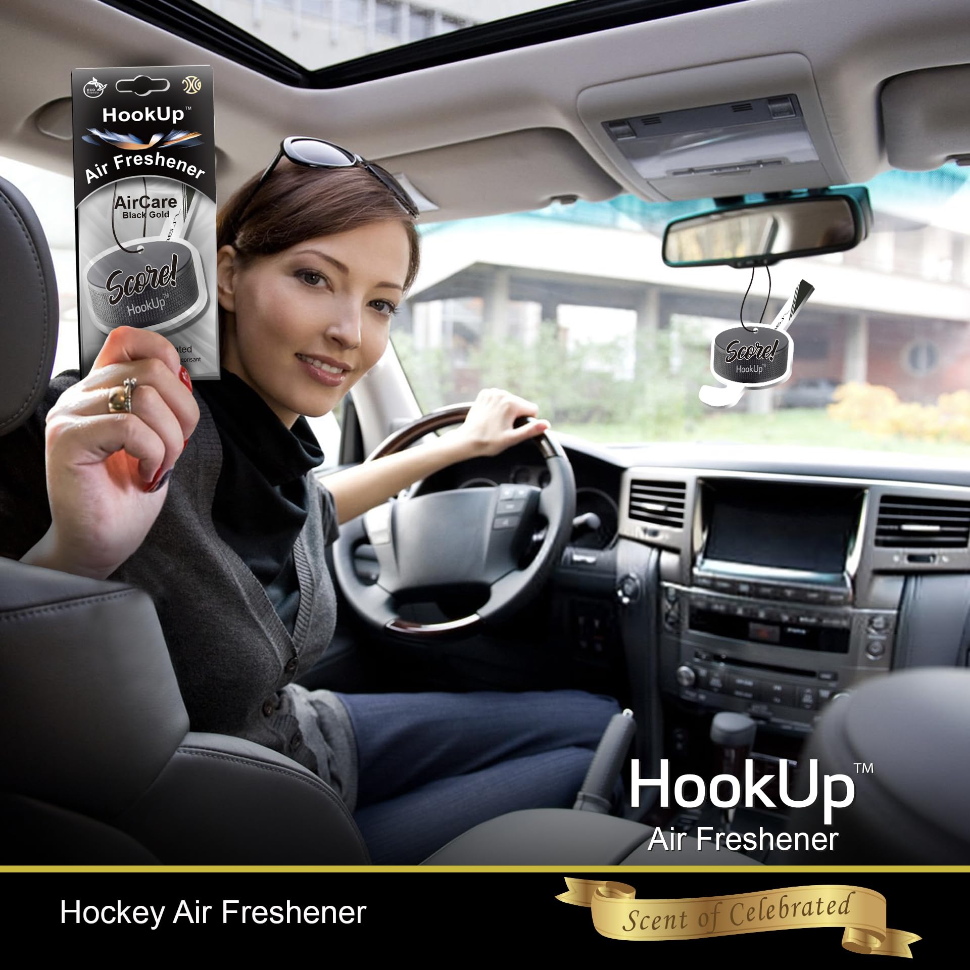 Hockey Car Air Freshener by HookUp - 4 Pack - Black Gold Scent (Extra Strong) | Unique Hockey Gift for Players, Coach, Fans | Ha