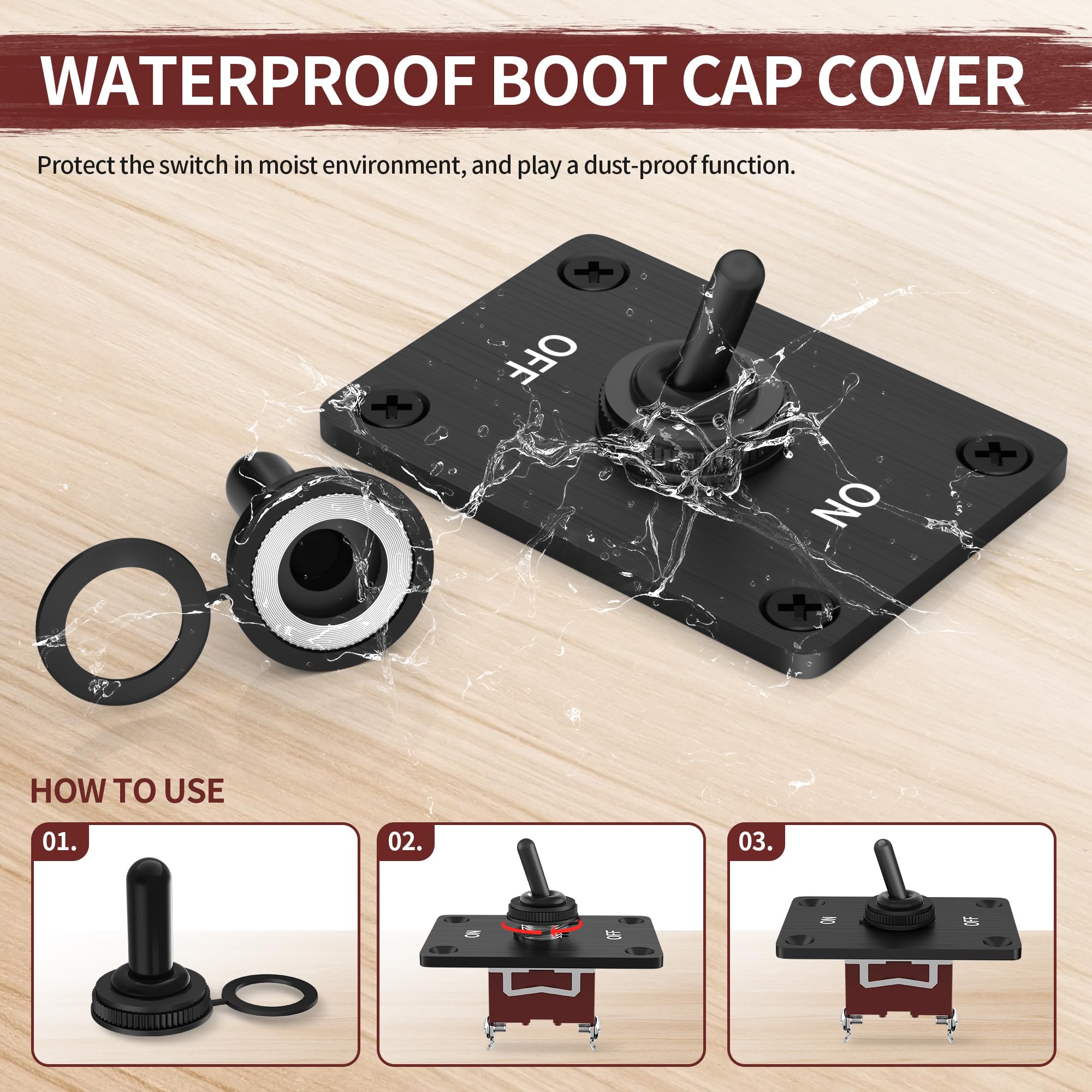 Rvmarinepat Heavy Duty Toggle Switch 12V Dc 30A Waterproof Toggle Switch 2 Pin On/Off Spst With Mounting Panel, Weatherproof Cap