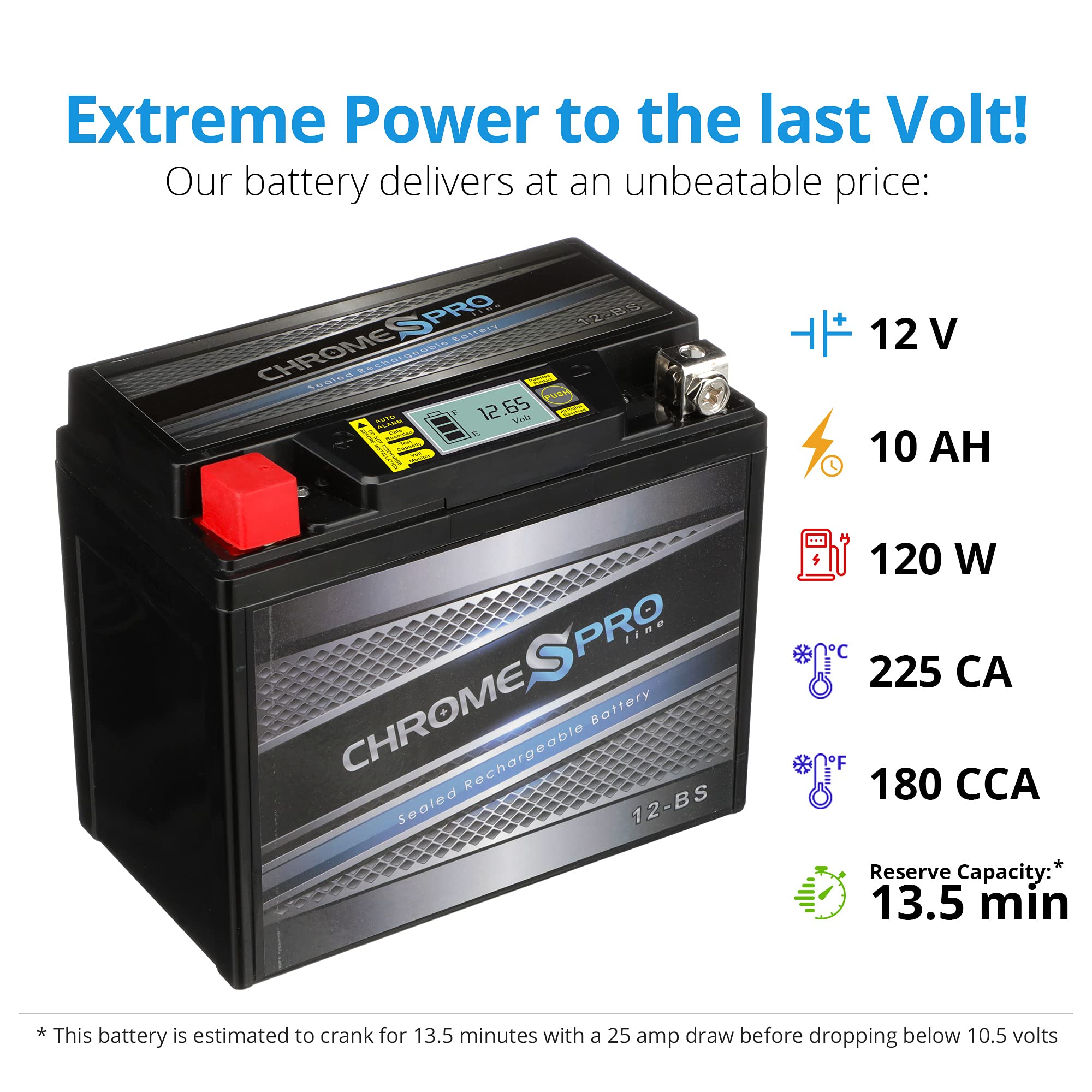 Chrome S Pro Powersport AGM Battery Replacement YTX12-BS iGel 12V 11Ah for ATV, Motorcycle, Jet Skis, Scooter, UTV