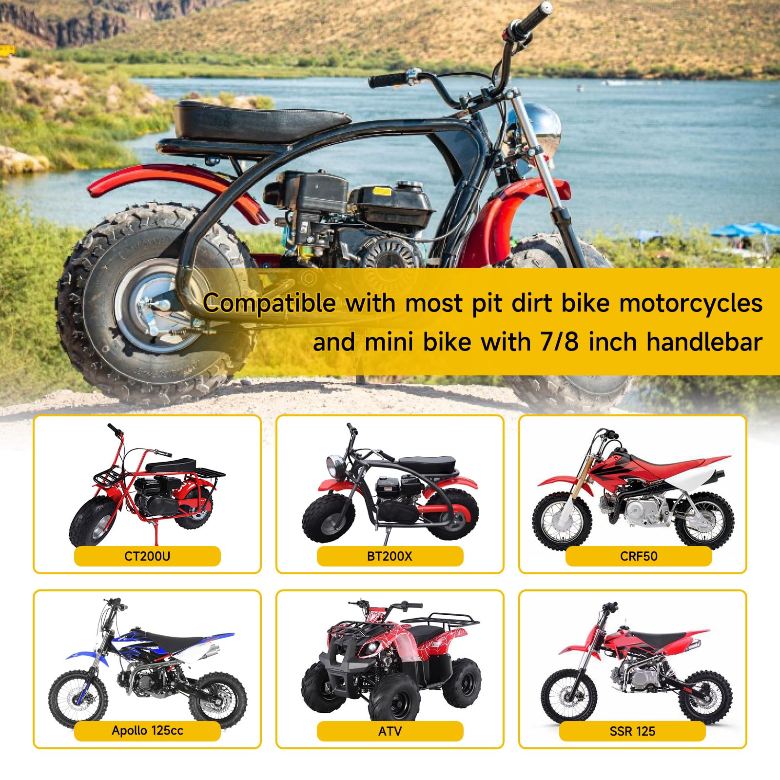 HIAORS Mini Bike Throttle Cable Handlebar Grips Kit, 7/8" Throttle Assembly, Red, Compatible with Coleman CT200U, Model HO-THC-RD