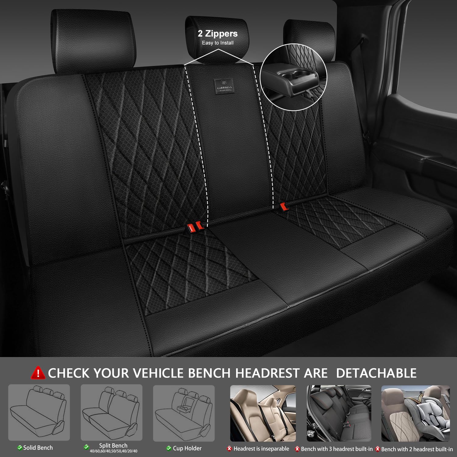 Car Pass Thick Foam 3D Mesh Leather Car Seat Covers Full Set, Luxury Breathable Premuim Faux Leather Automotive Seat Covers, Air