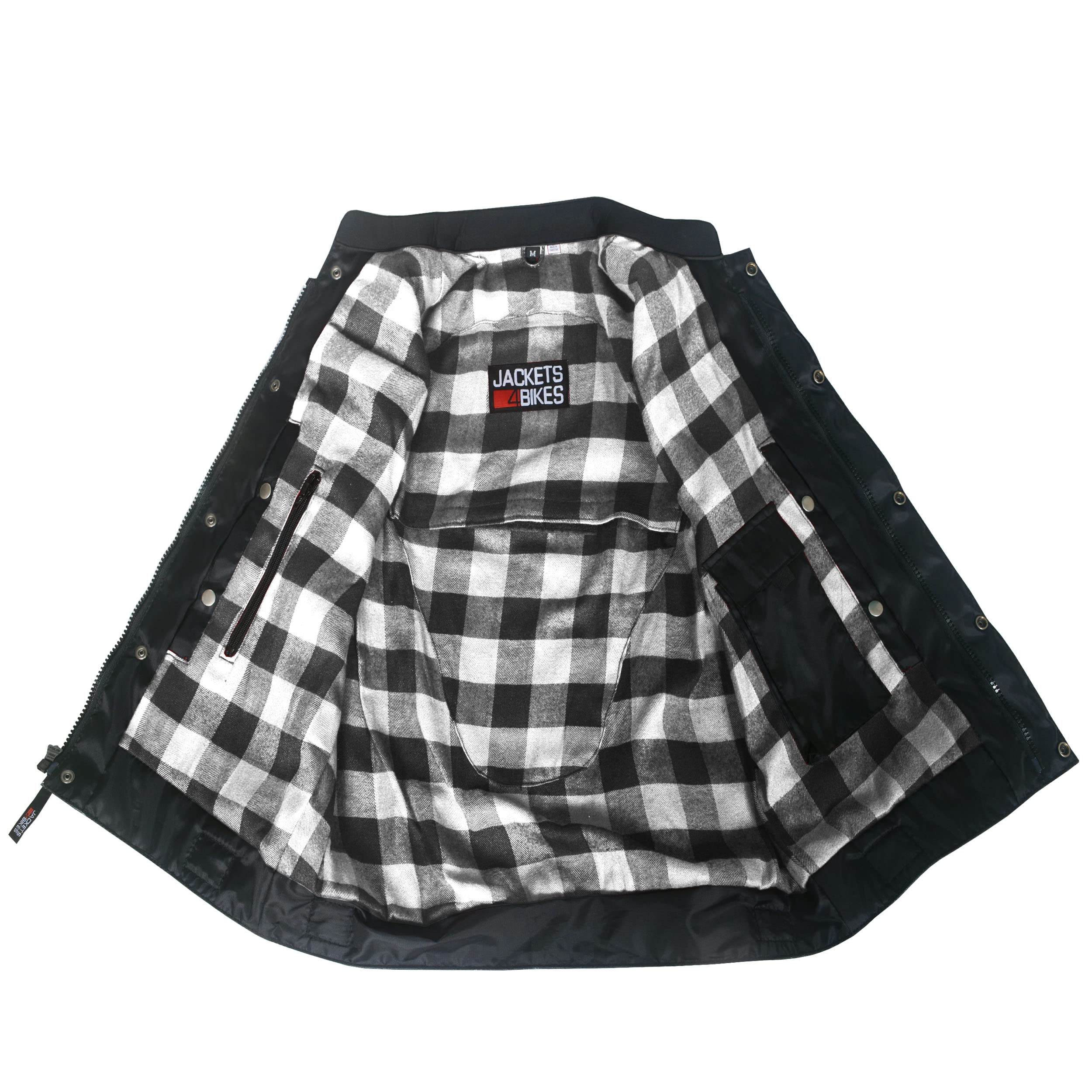 Soa Men 'S Premium Leather Motorcycle Vest With Biker Club Concealed Carry Gun Pockets W/Armor Flannel White Xl
