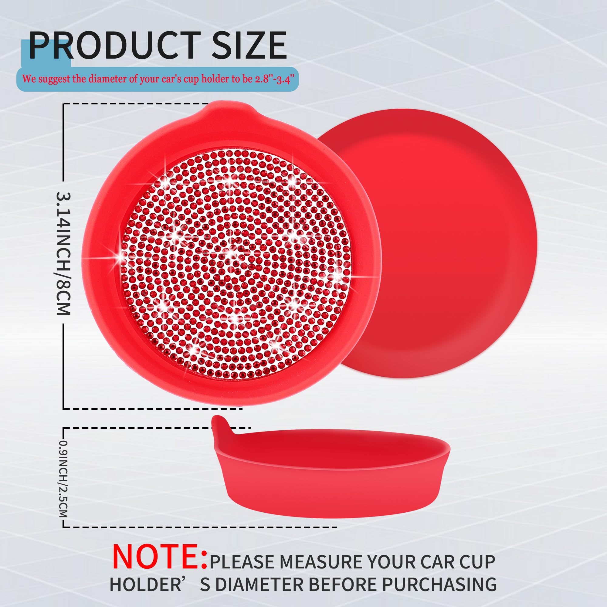 Amooca Car Cup Coaster Universal Non-Slip Cup Holders Bling Crystal Rhinestone Car Interior Accessories 4 Pack Red Whole Rhinest