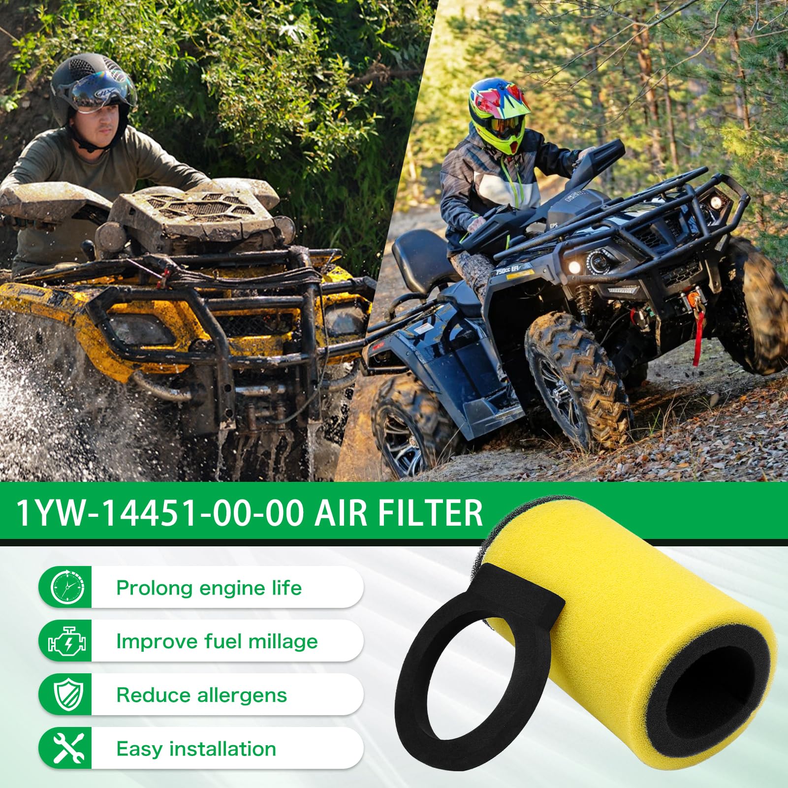 Air Filter Replacement For Yamaha Kodiak 400 Timberwolf 250 Big Bear 350 Moto-4 250 & 350 Yfb250 Yfb250Fw Yfm350Fw Yfm350U Yfm35