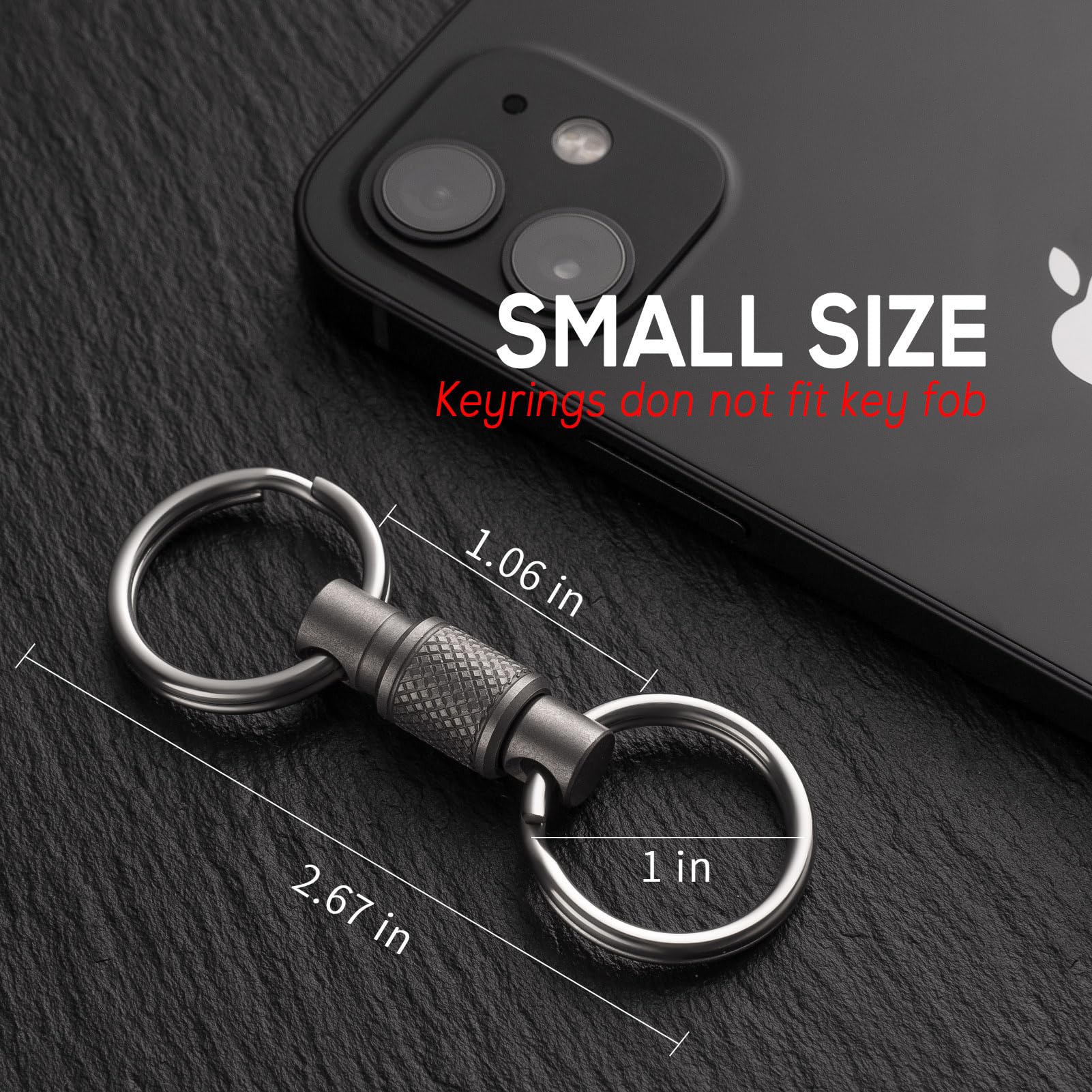 FEGVE Titanium Quick Release Swivel Keychain - Heavy Duty Detachable Car Key Holder with 4 Stainless Steel Rings - Silver