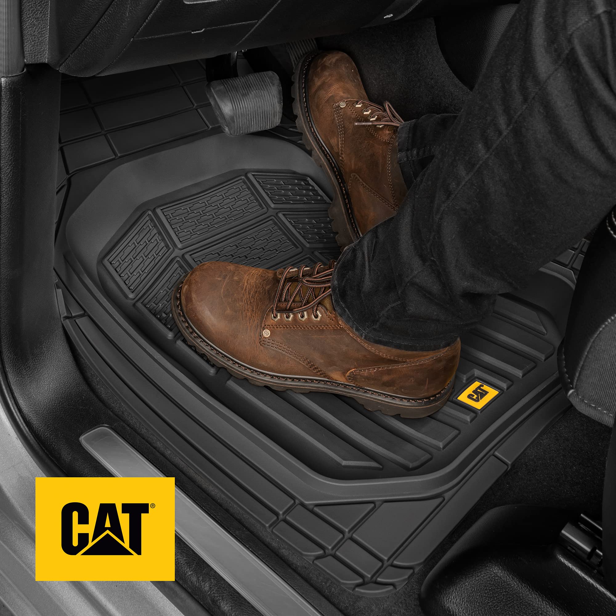 CAT Heavy Duty Deep Dish Rubber Floor Mats, 3-Piece All Weather Protection, Black, Model CAMT-9013-BK