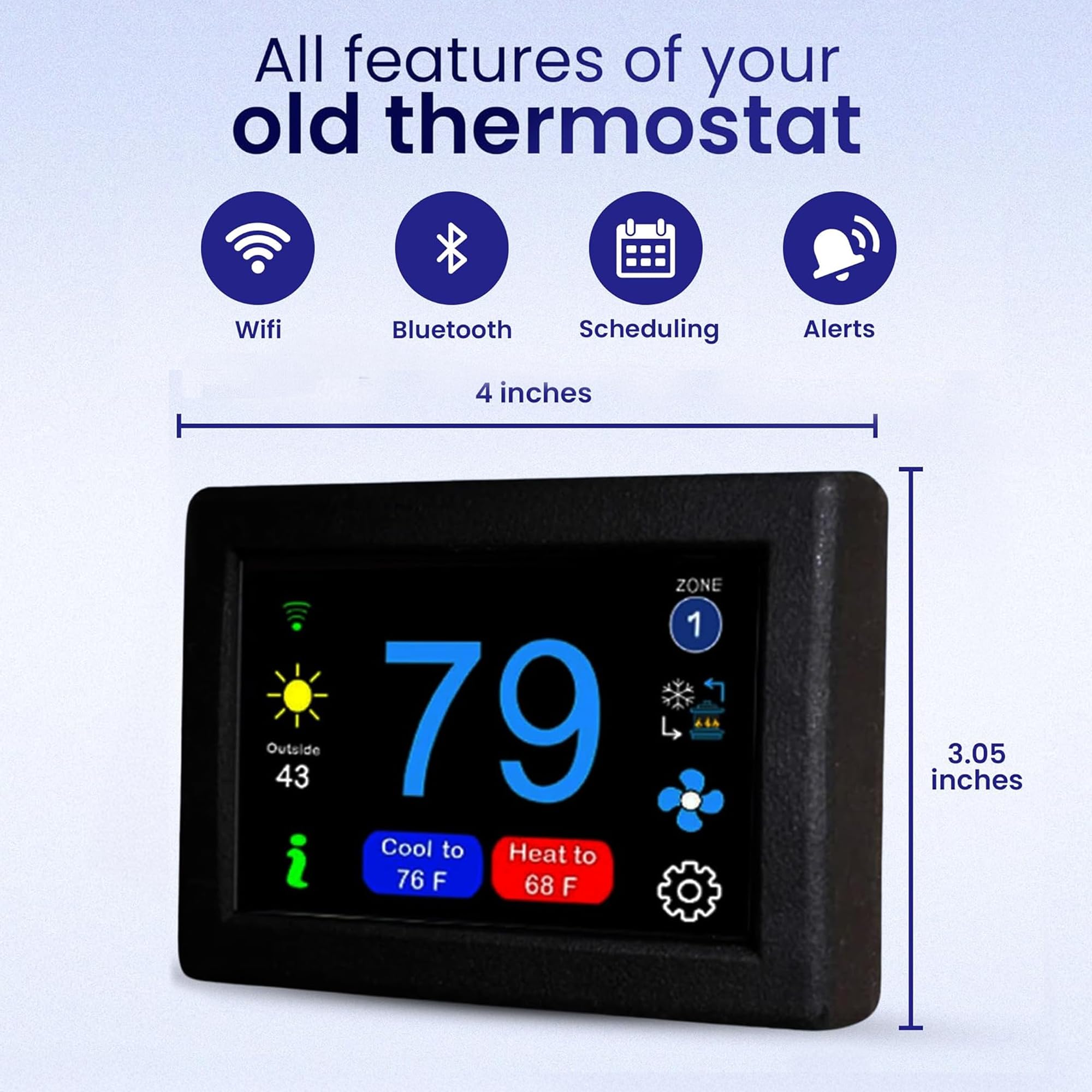 MICRO-AIR EasyTouch WiFi/Bluetooth Thermostat - Programmable RV Thermostat for Home AC & Heat, Model ET353X02, Black, 347 Size