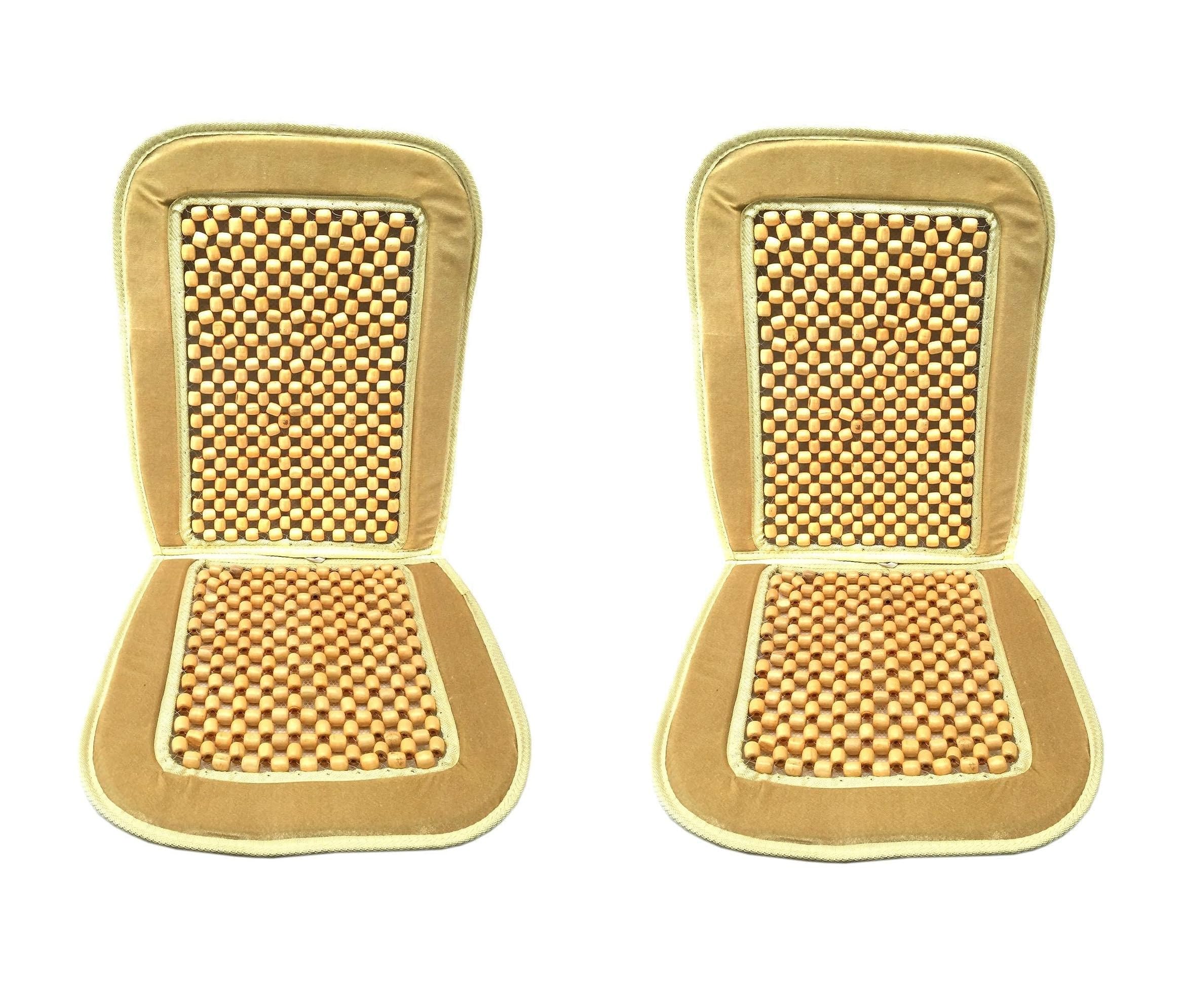 Kozdiko Car Wooden Bead Seat Cover with Velvet Fabric in Beige Colour (Pack of  2) Compatible with Hyundai Aura