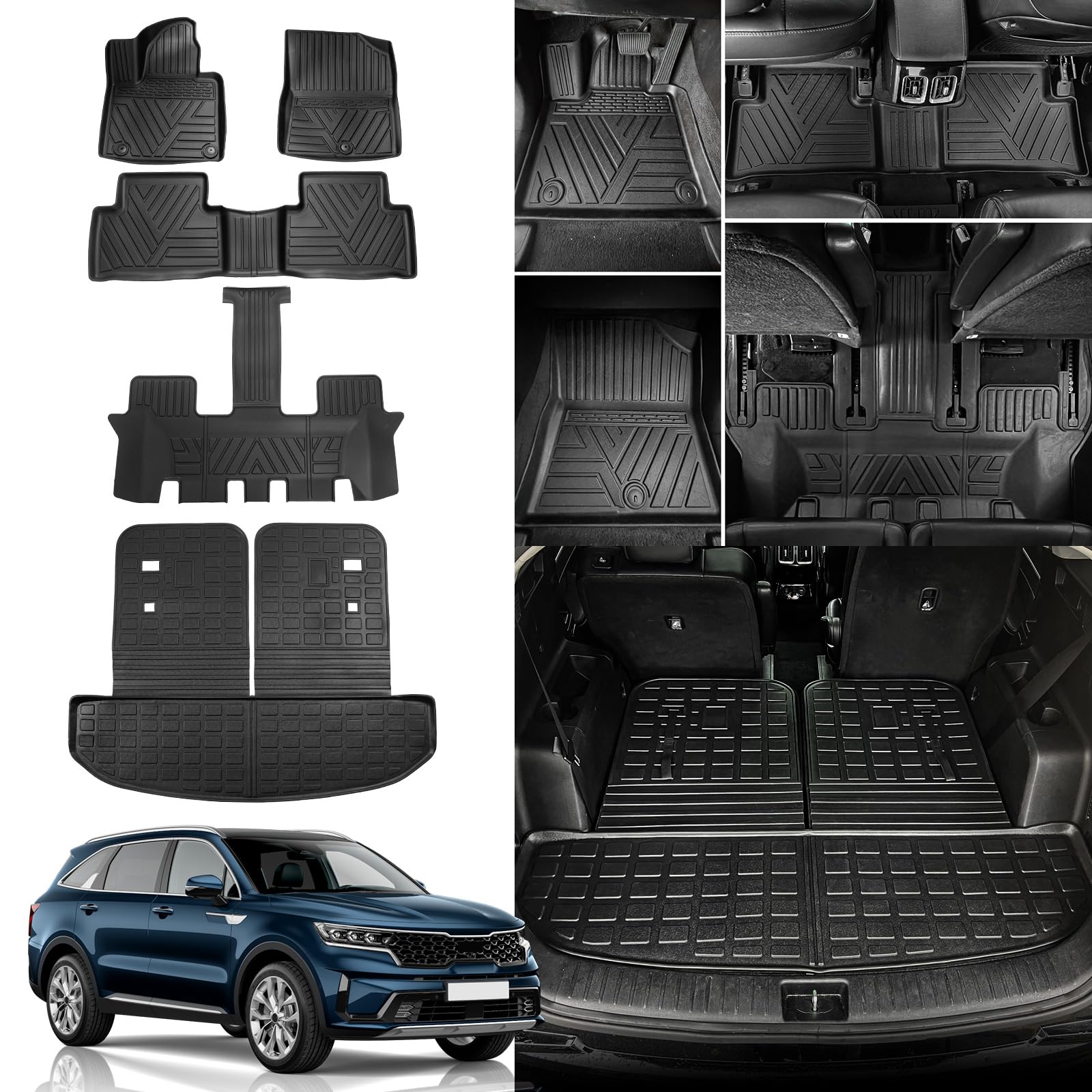 Rongtaod Floor Mats Compatible with 2021-2024 2025 Kia Sorento 6&7 Seats (not for Hybrid) Cargo Mat Cargo Liner Back Seat Cover 