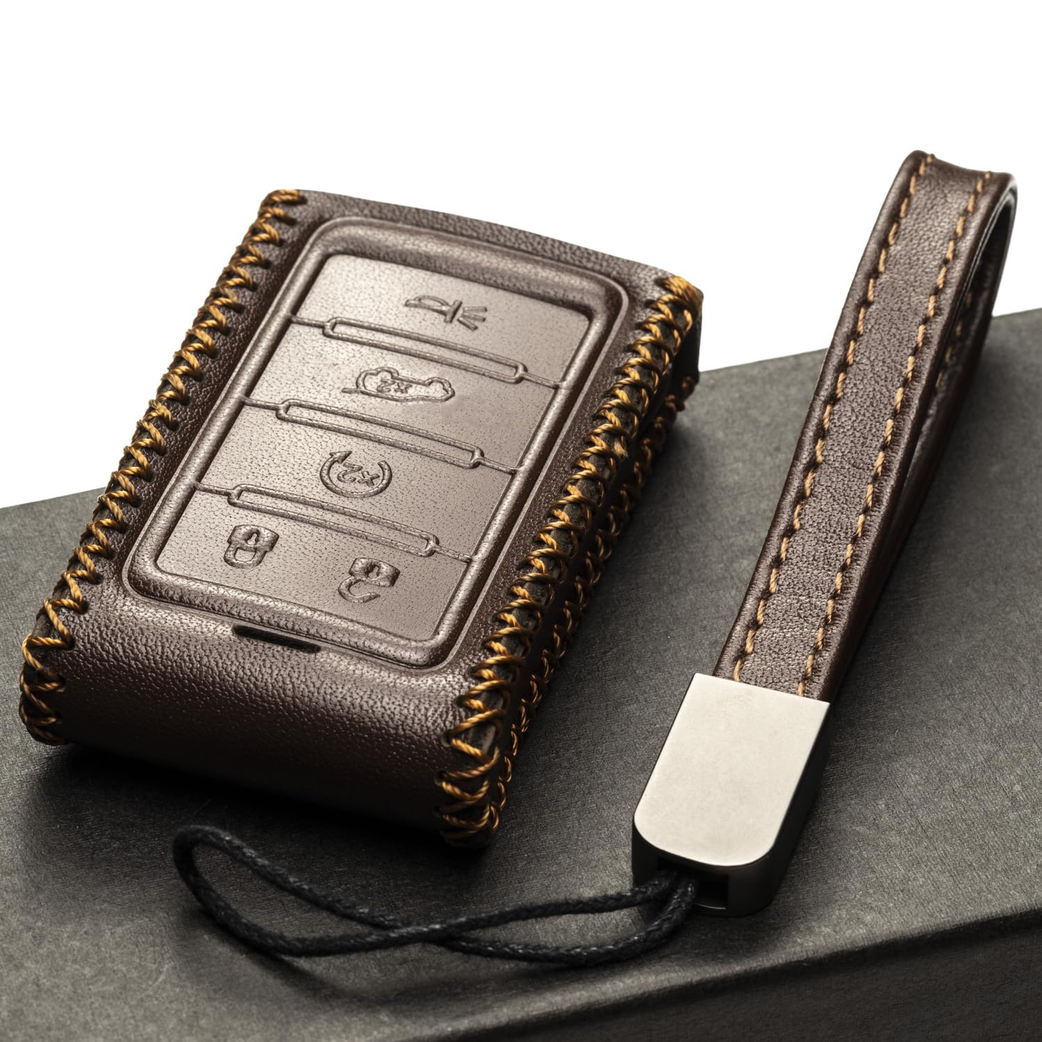 Vitodeco Leather Smart Key Fob Case for Jeep Wagoneer & Grand Cherokee 2022-2025, New 5-Button, Brown