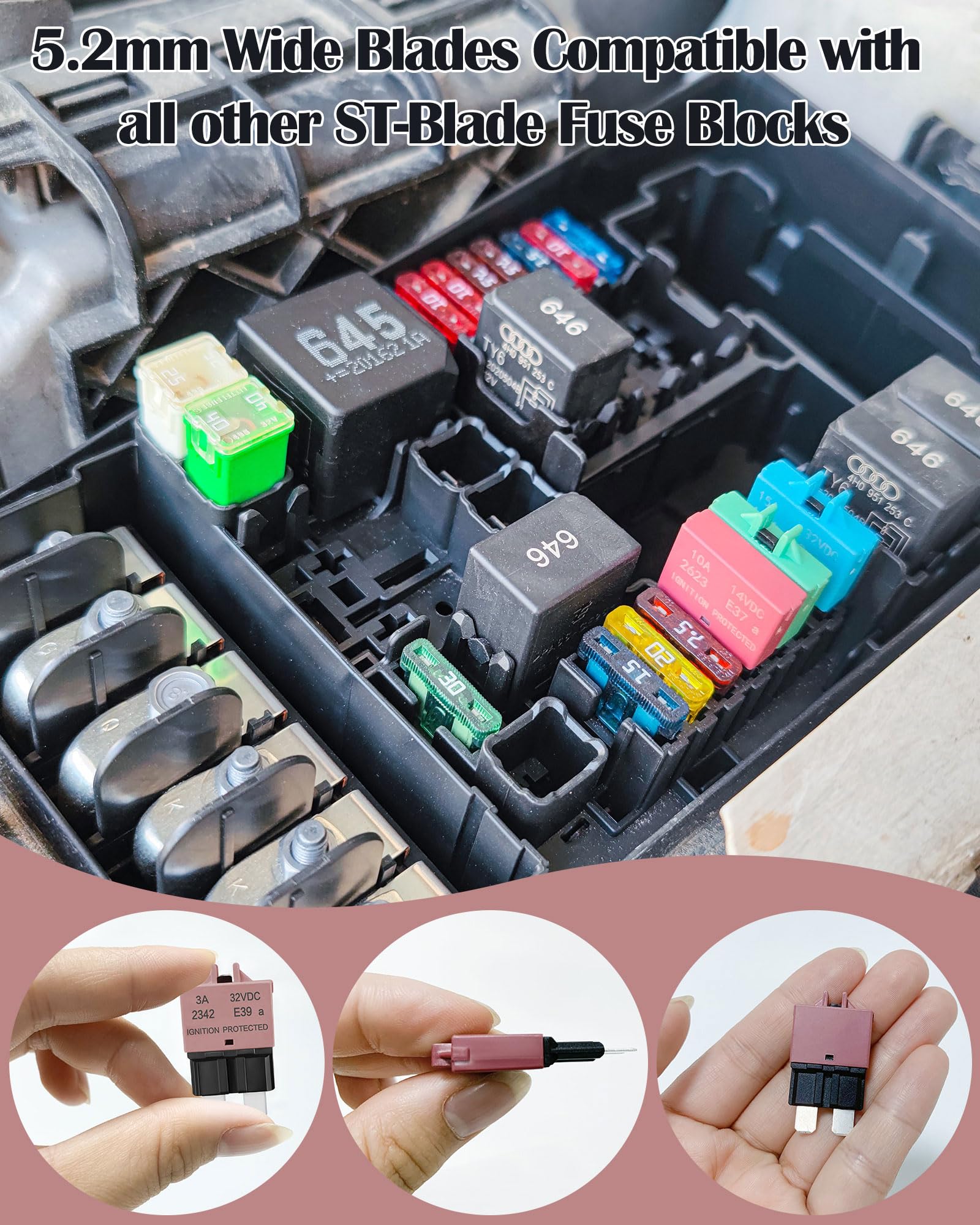 Nerites 3A Resettable Blade Fuse - Manual Reset Automotive Circuit Breaker, Brown, 32VDC, Ideal for Boats, Trucks, SUVs, Motorcycles