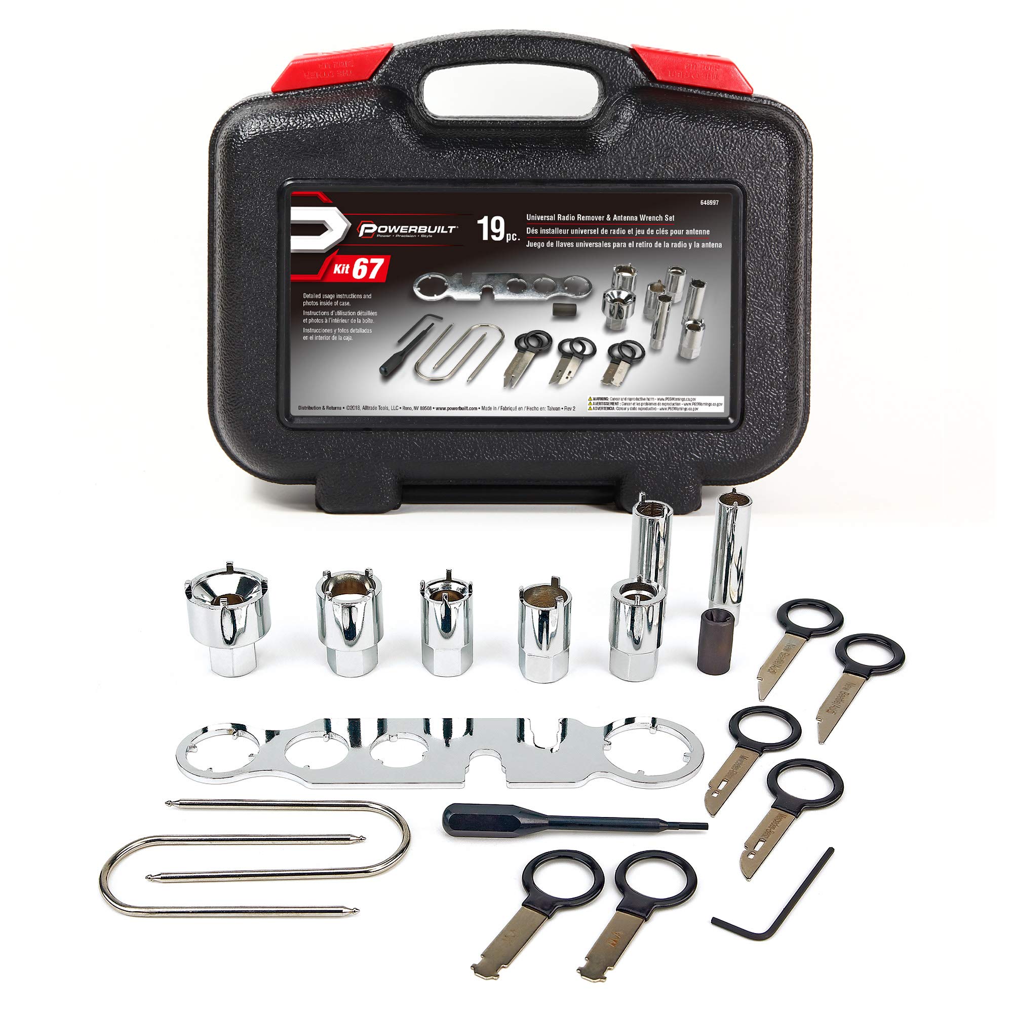 Powerbuilt Radio And Antenna Remove And Install Tool Set, Car Stereo System Remover Keys, 19 Piece, Wrench, Hex Keys, Storage Ca