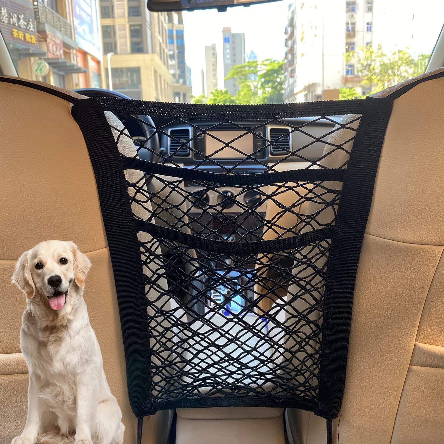 Kodithal Upgraded 3Layer Pet Barrier Dog Car Net Barrier With Auto Safety Mesh Organizer Baby Stretchable Storage Bag Universal