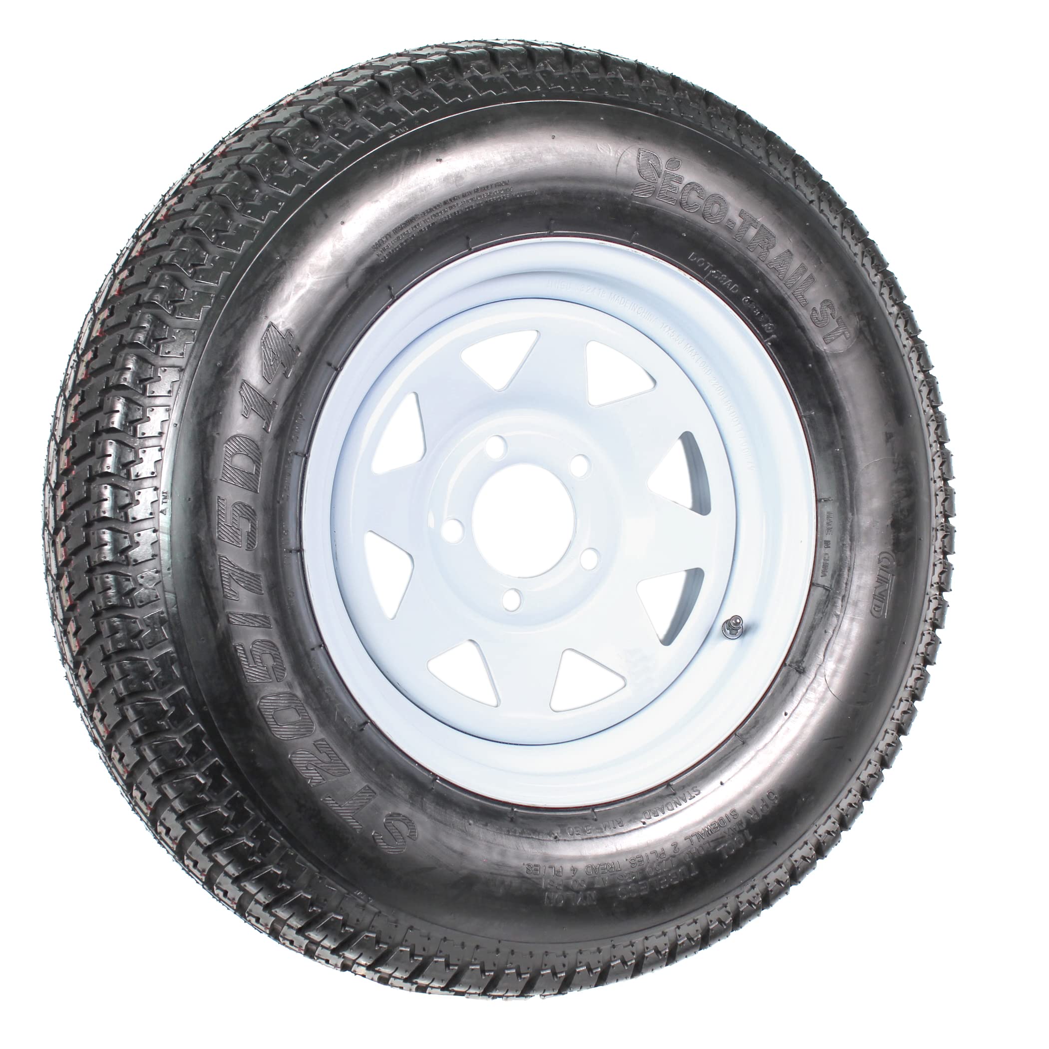 Ecustomrim 2-Pack Trailer Tire Rim St205/75D14 14 In. Load Range C 5 Lug White Spoke Wheel - 2 Year Warranty W/Free Roadside