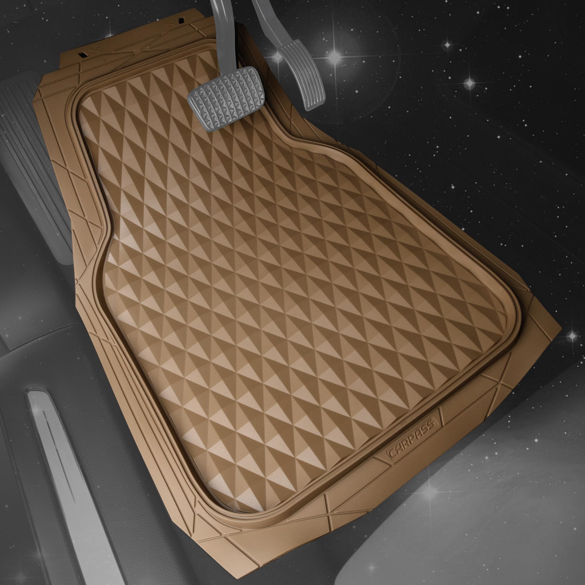 Car Pass Heavy Duty Rubber Beige Car Floor Mats & Cargo Liners, Deep Dish All-Weather Trunk Mats Durable Anti-Slip 3D Rhombus Wa