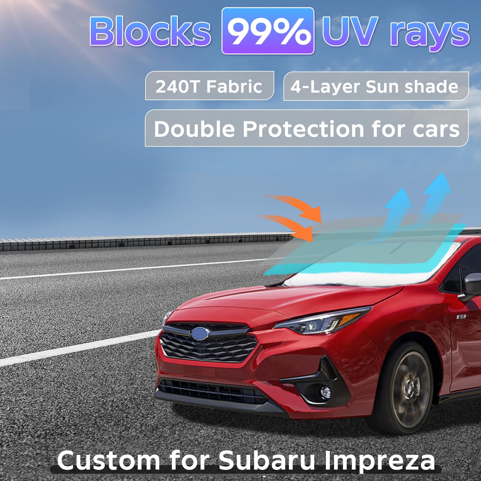 Sun Shade Sunshade For Subaru Impreza 2017-2024 2025 Windshield Cover, 2-Layers Sun Shield 240T Silver Coating Sun Visor For Imp