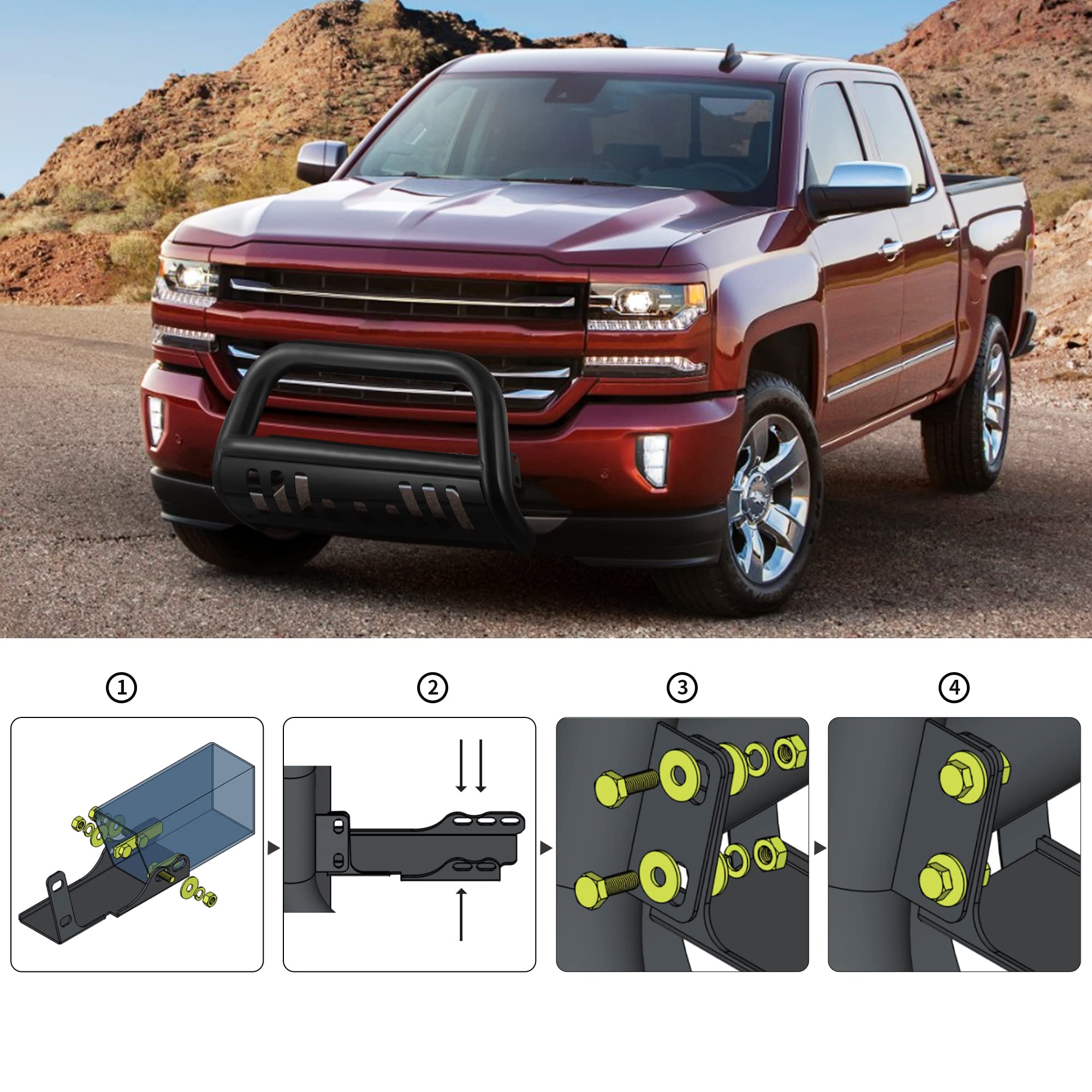 AUTOSAVER88 Bull Bar Compatible for 07-18 Chevy Silverado 1500/ GMC Sierra 1500/19 Chevy Silverado LD /07-20 Chevy Suburban/GMC