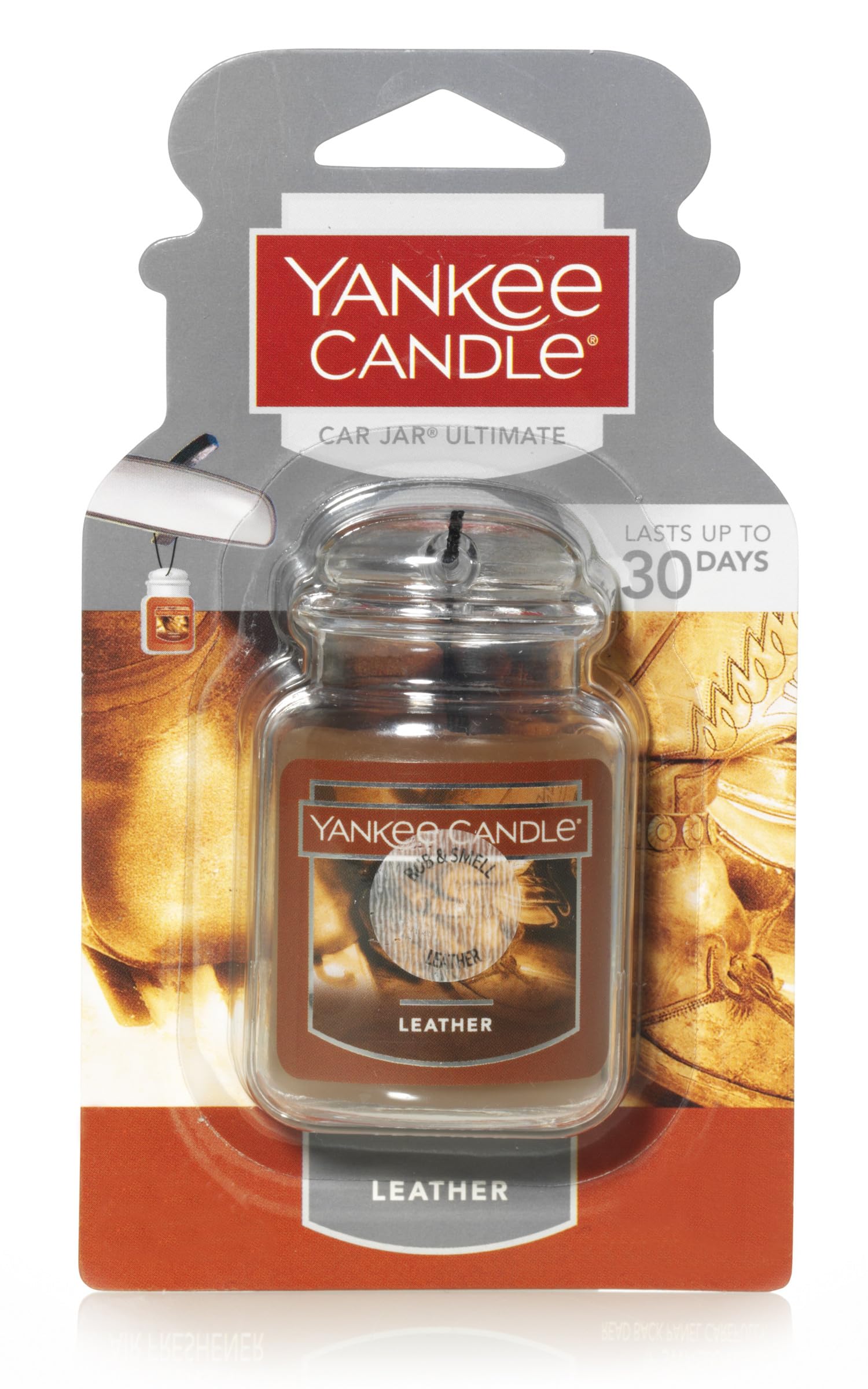 Yankee Candle Car Air Freshener, Ultimate Leather Scent, Brown, 1 Count, Model 1220883, Neutralizes Odors Up to 30 Days