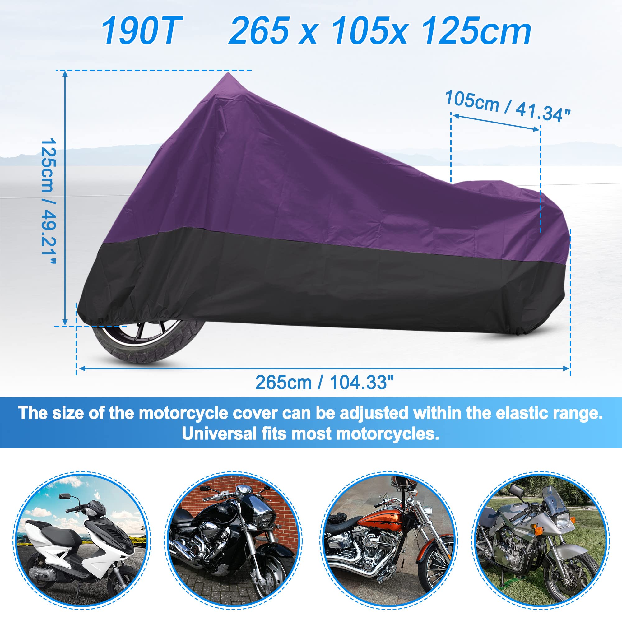 Uxcell Motorcycle Cover Motorbike Full Cover Outdoor Waterproof Rain Dust Protector 190T Xxl Purple Black For Harley Most Full D