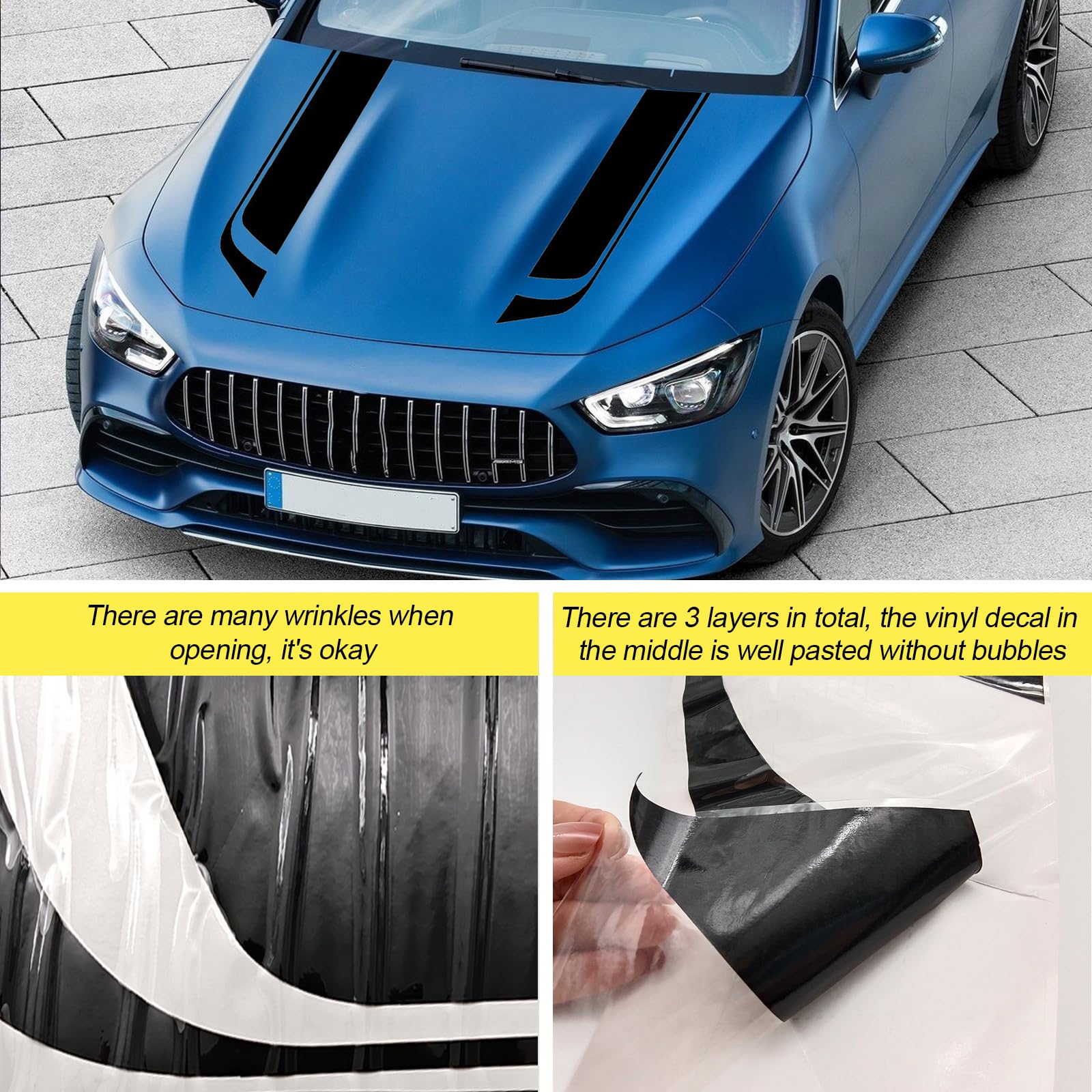 LANZMYAN Car Hood Decal Sticker DBS002 - Black Vinyl Racing Stripe for Modified Vehicles