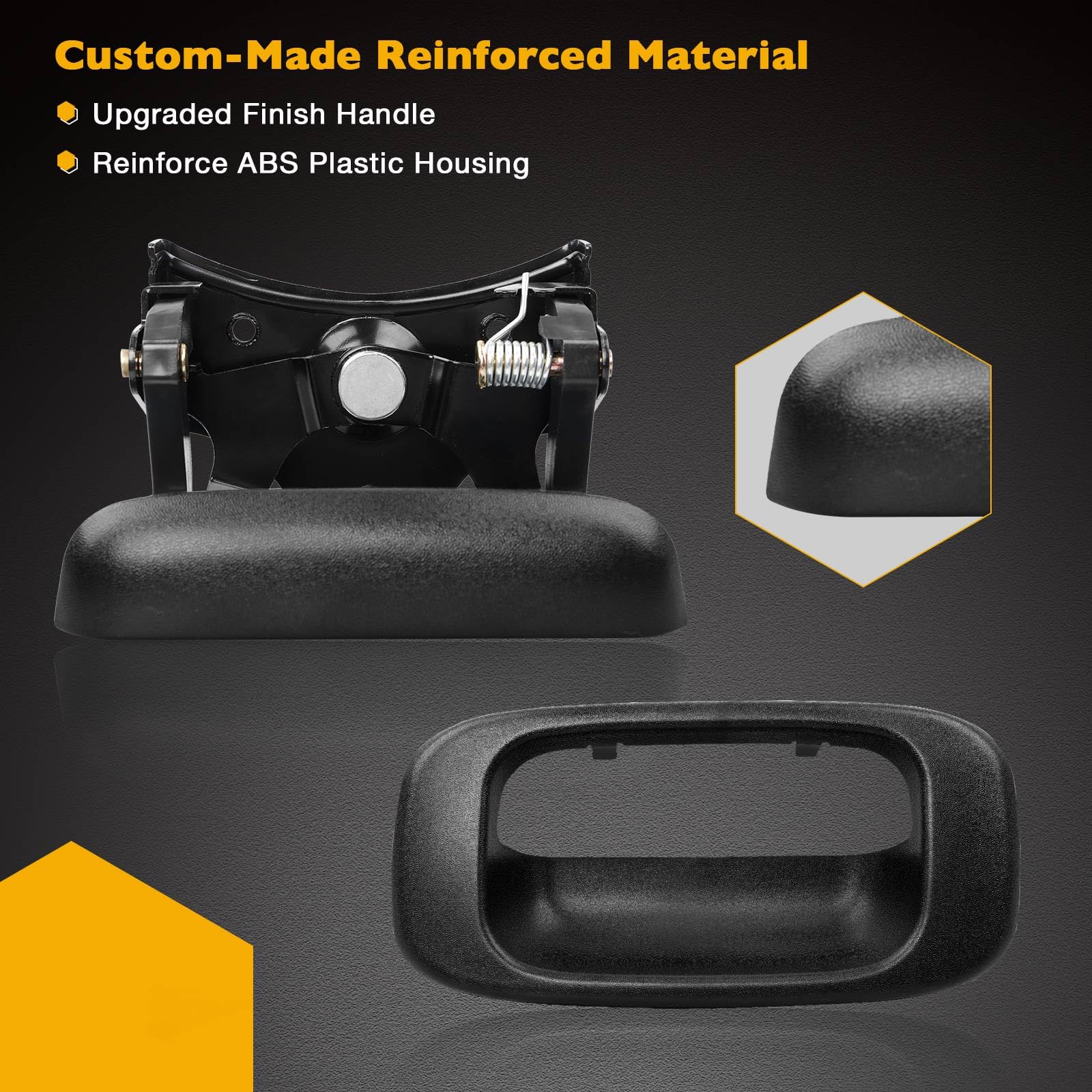 Gledewen Tailgate Handle Latch & Bezel Trim for 1999-2007 Chevy Silverado/GMC Sierra, Black, Plastic, Model GW-QMBS16