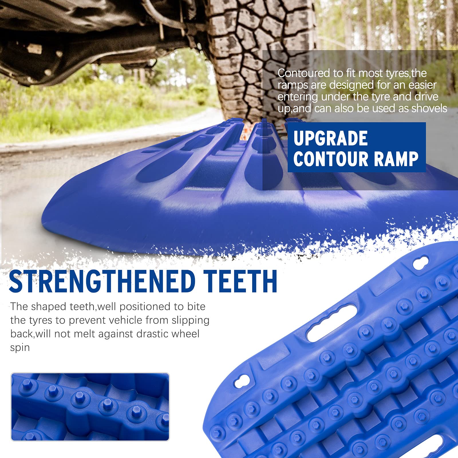 Bunker Indust Off-Road Traction Boards, 2 Pcs Recovery Tracks Traction Mat For 4X4 Jeep Mud, Sand, Snow Traction Ladder-Blue Tire Traction Tool