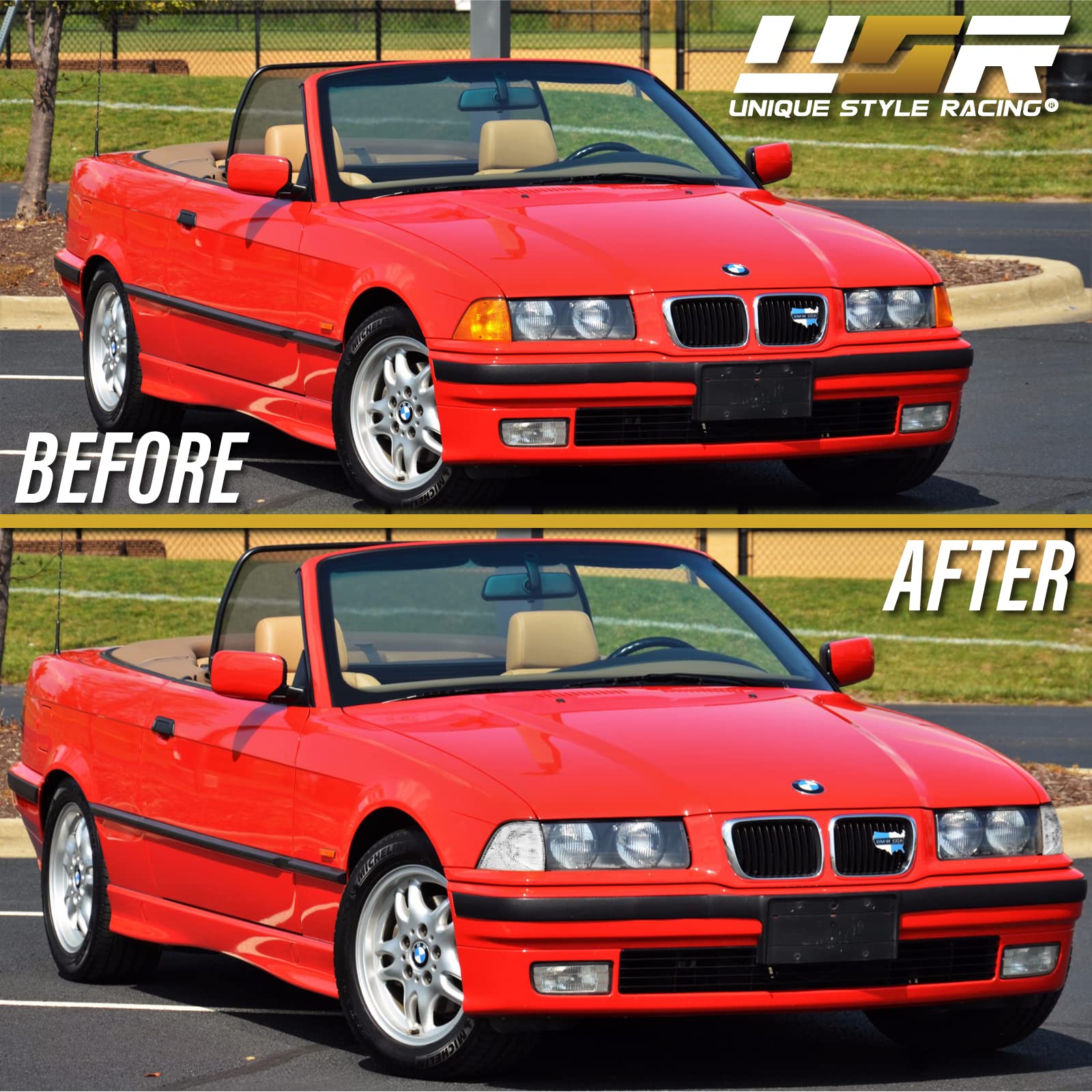 USR UNIQUE STYLE RACING DEPO E36 2D Corner Lights Set - Clear Lens, Amber Bulbs, Compatible with 1992-1999 BMW E36 Coupe/Convertible