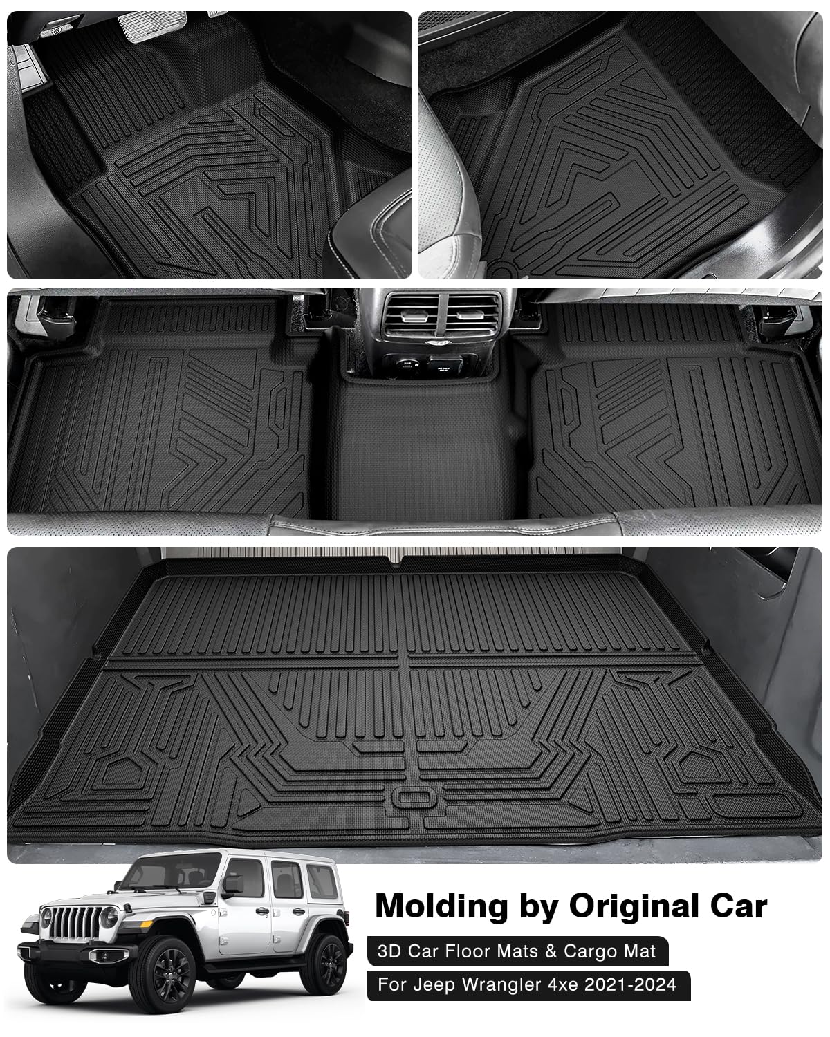 Powerty All Weather Floor Mats & Cargo Liner for 2021-2026 Jeep Wrangler 4XE, TPE, 2 Row, 4 Door, Combo Set