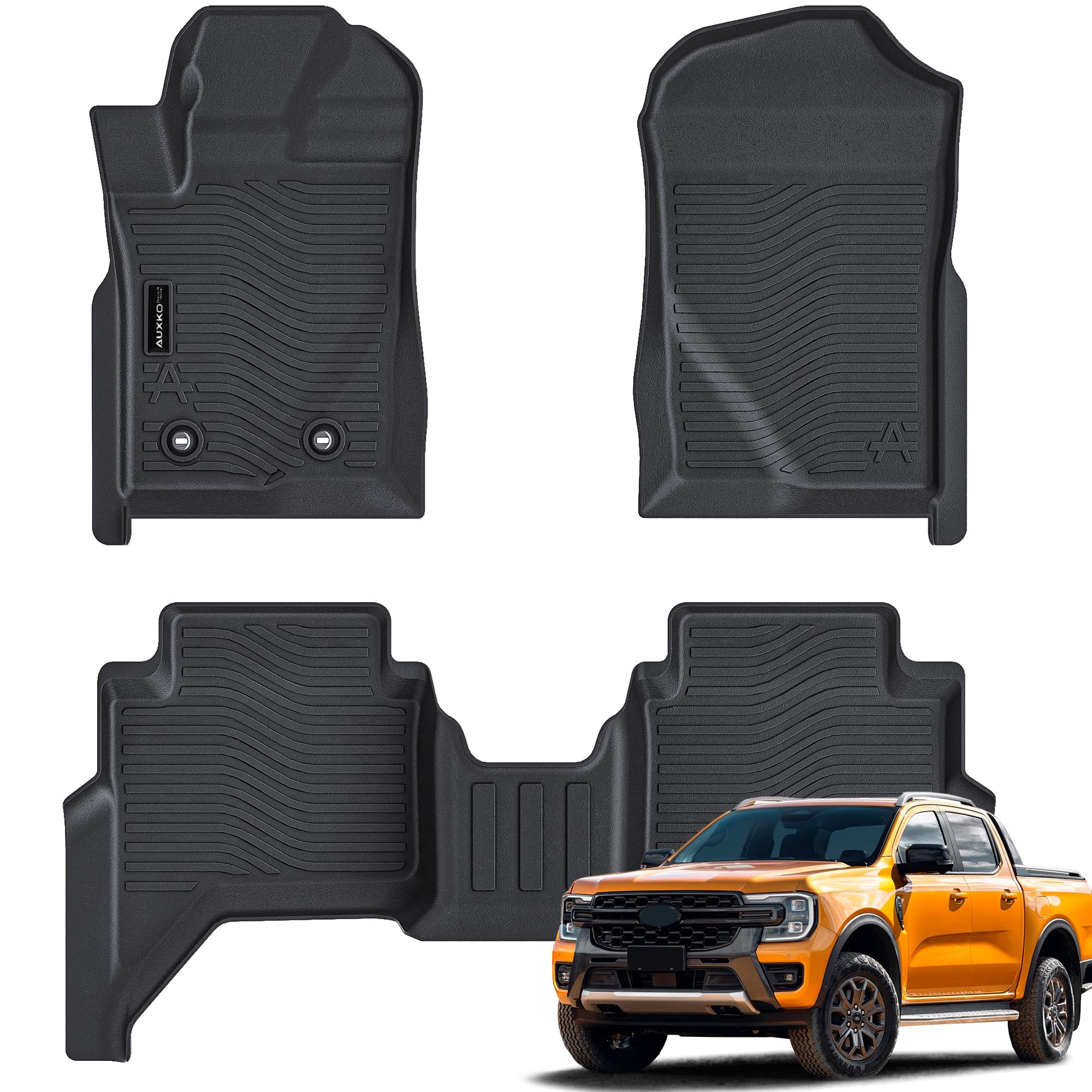 Auxko All Weather Floor Mats Fit for Ford Ranger SuperCrew 2024 TPE Rubber Liners Set Ranger Accessories All Season Guard Odorle