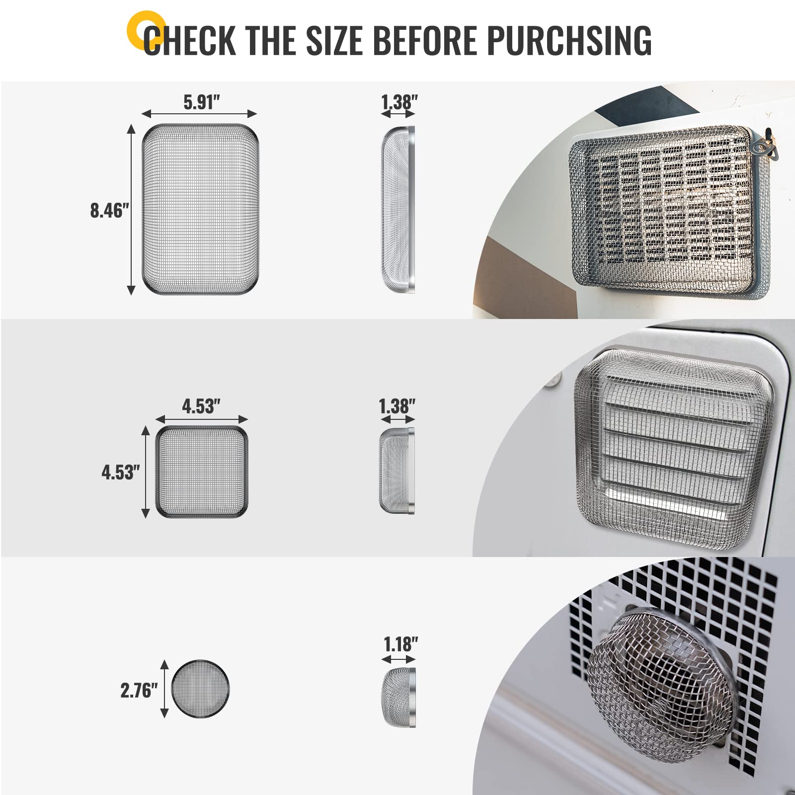 BougeRV RV Furnace Vent Screen,4.5 x 4.5 Inches RV Trailer Water Heater Cover Stainless Steel Square Mesh Screen RV Accessories