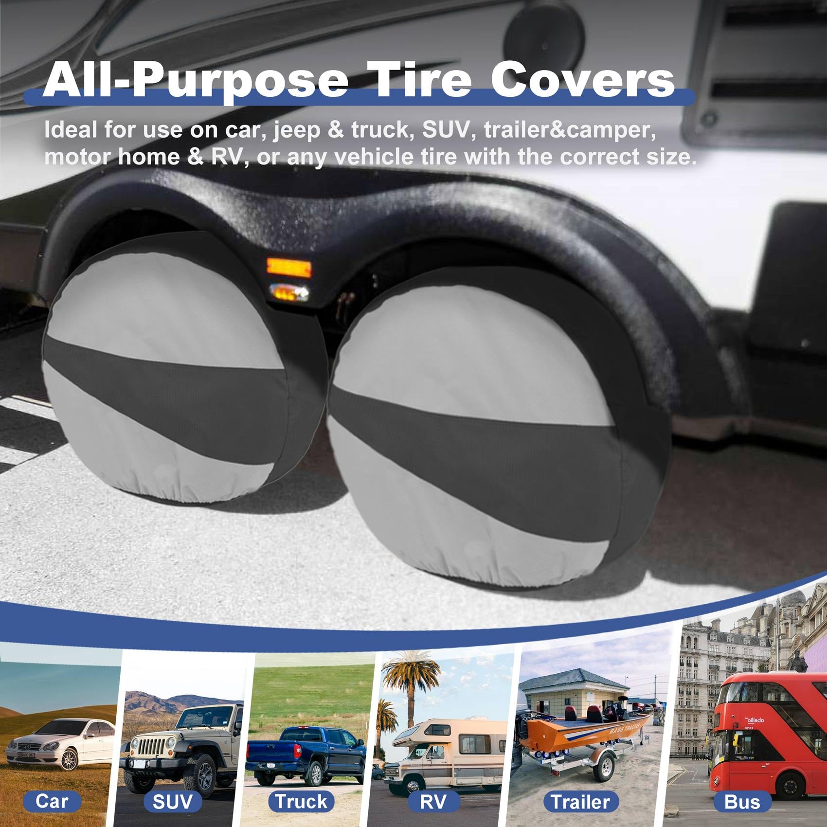 Explore Land Tire Covers 4 Pack - Tough Polyester Protector for 29-31.75" Tires, Black & Gray, Model 10706014
