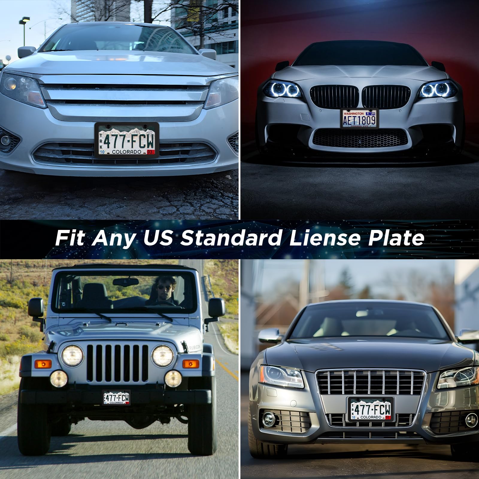 Ryhyc License Plate Frames Cover 2Pcs Matte Black Rustproof Stainless Steel Licence Plate Holder For Front Rear,Universal Car Ac
